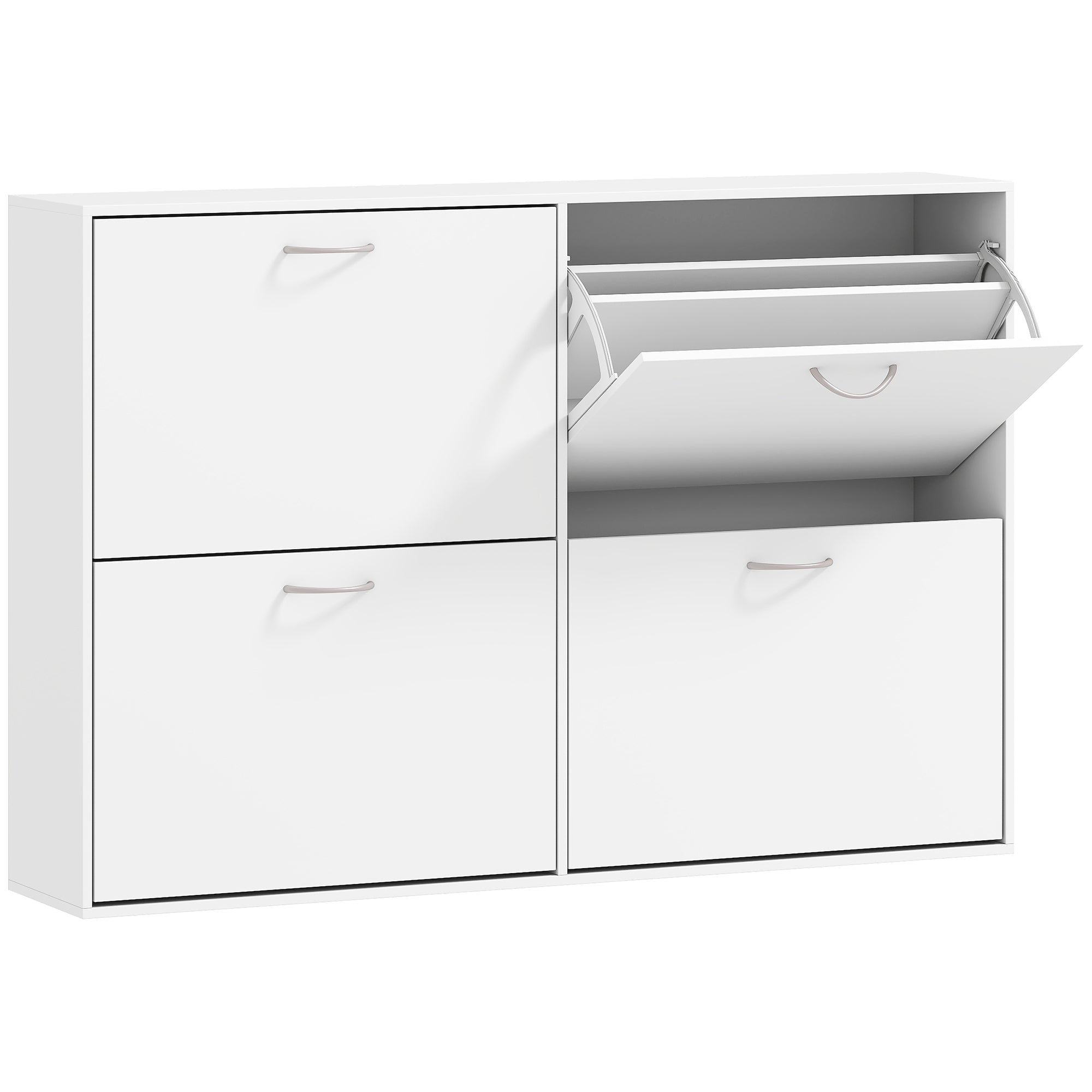 Armoire à Chaussures Meuble à Chaussures Grande Taille dim. 120L x 24l x 81H cm 4 Portes abattantes Double Niveau en Bois Blanc