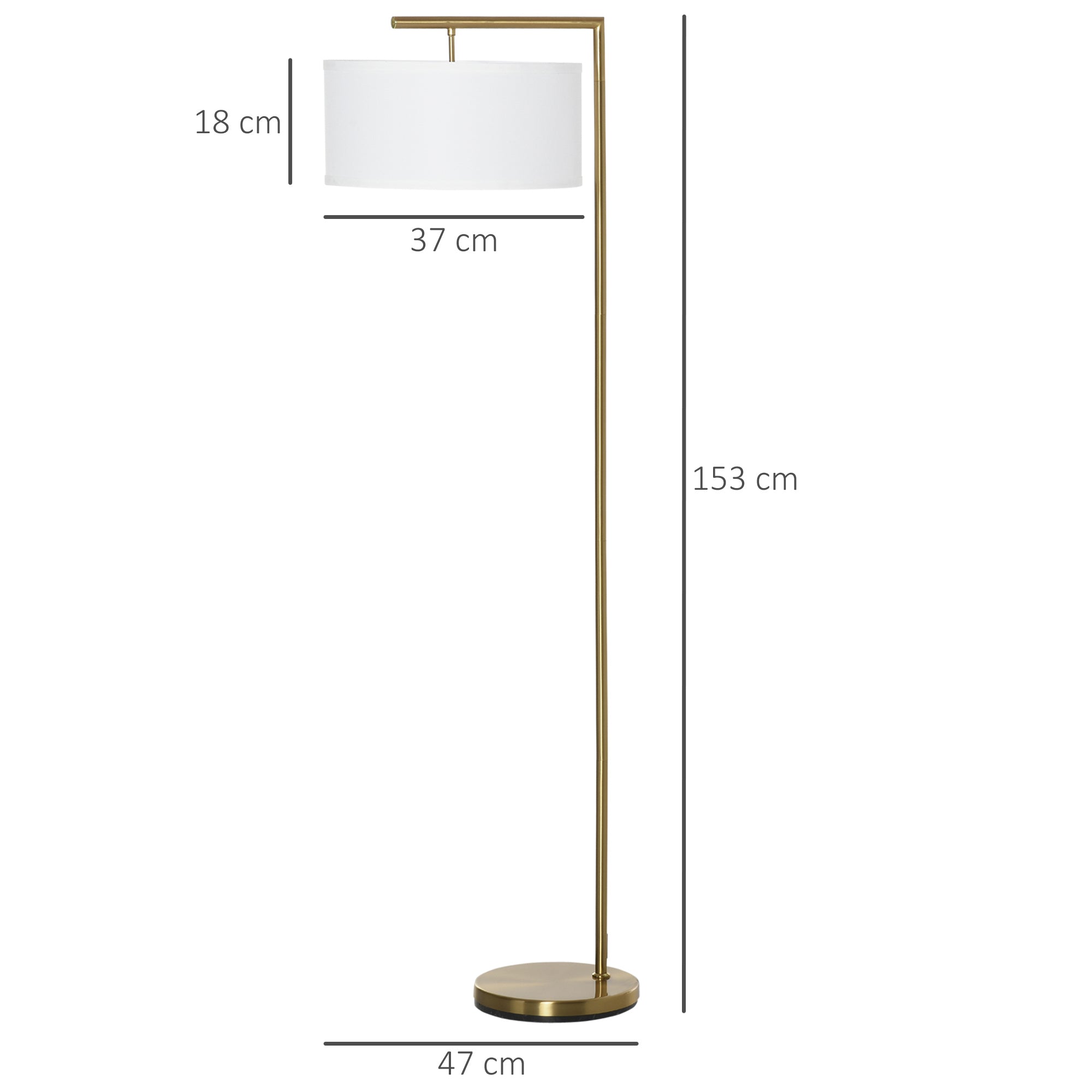 Lampadaire lampe à pied abat-jour en tissu de lin base ronde stable pour salle bureau chambre à coucher 47 x 37 x 153 cm or et blanc