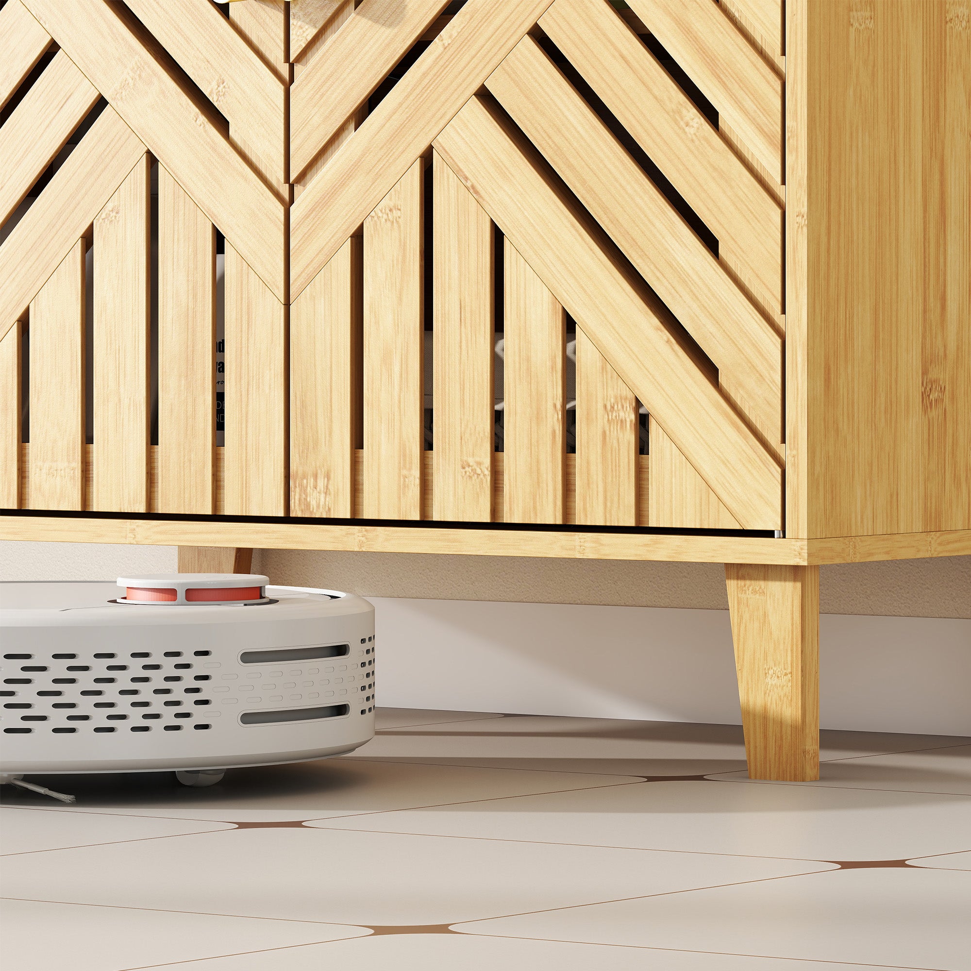 Meuble sous lavabo, meuble de salle de bain en bambou avec étagère réglable et portes à lattes, anti-humidité, 60 x 30 x 60 cm, naturel