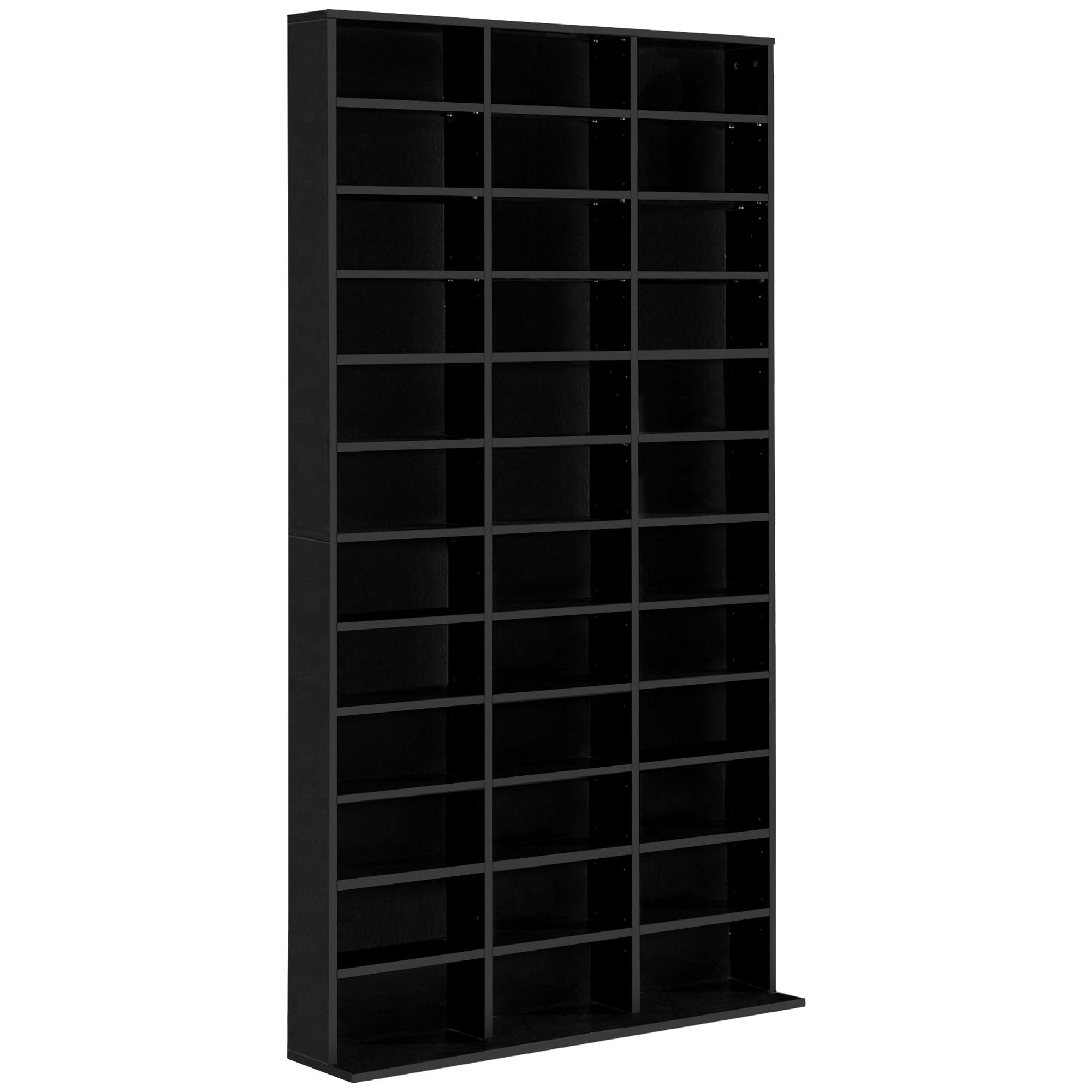 Rangements pour CD et DVD, étagère rangement, capacité max. 1116 CD/528 DVD, 36 compartiments et étagères réglables, pour bureau, salon, chambre, 102 x 23,5 x 195 cm, noir