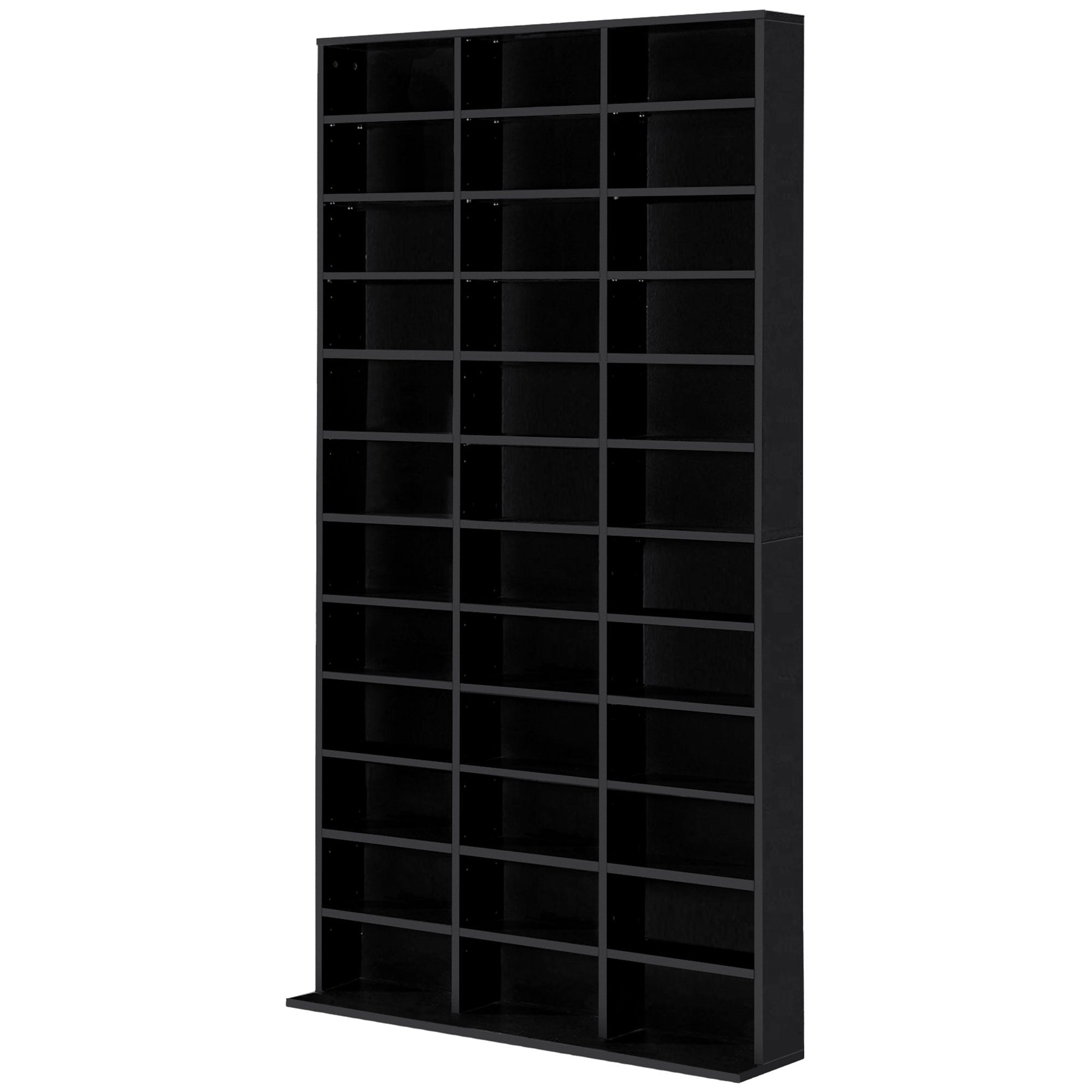 Rangements pour CD et DVD, étagère rangement, capacité max. 1116 CD/528 DVD, 36 compartiments et étagères réglables, pour bureau, salon, chambre, 102 x 23,5 x 195 cm, noir
