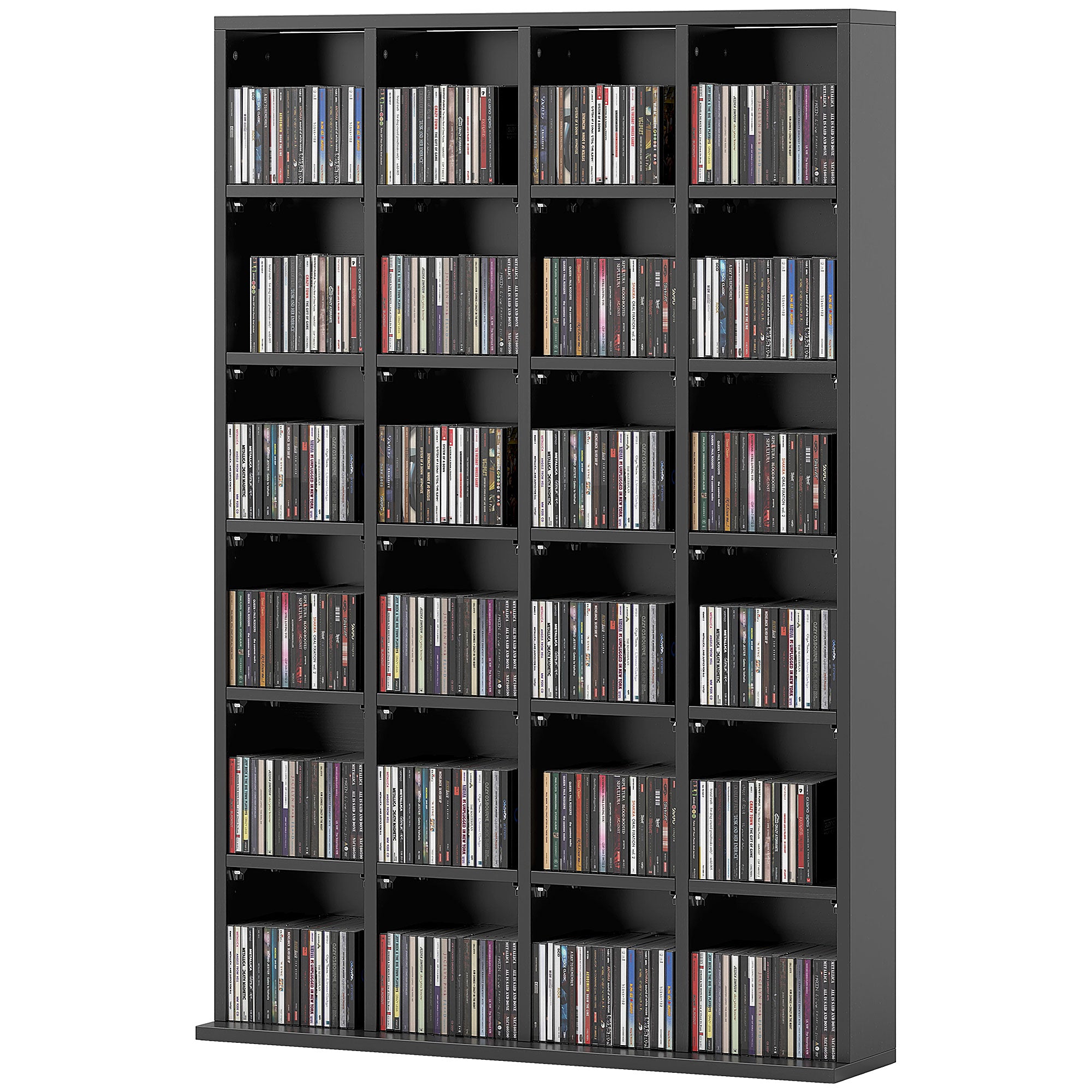 Rangements pour CD et DVD, meuble de rangement multimédia avec 24 compartiments, capacité max. 456 CD/ 336 DVD, bibliothèque en bois avec étagères réglables, 89 x 20 x 130,5 cm, noir