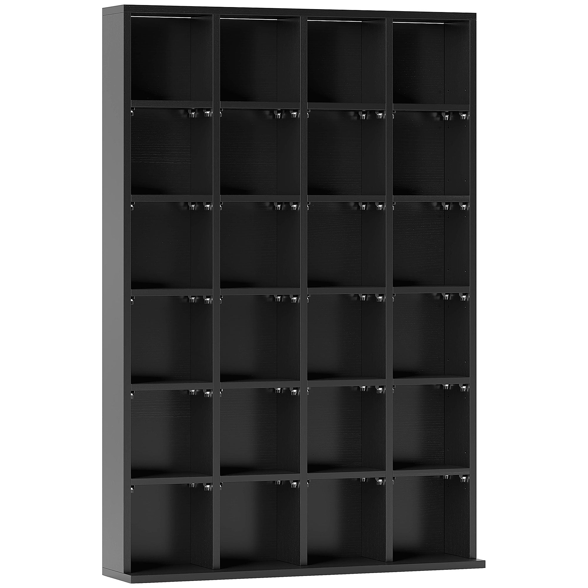 Rangements pour CD et DVD, meuble de rangement multimédia avec 24 compartiments, capacité max. 456 CD/ 336 DVD, bibliothèque en bois avec étagères réglables, 89 x 20 x 130,5 cm, noir