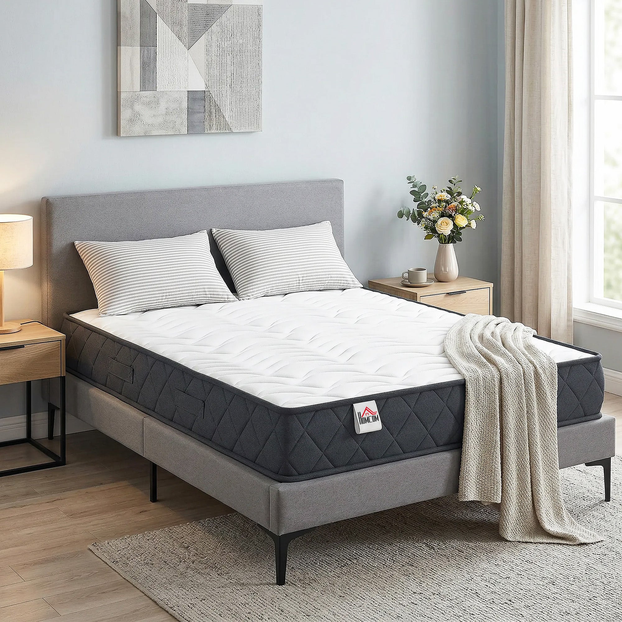 Matelas 200x160cm, Matelas 2 Personnes, Mousse à Mémoire de Forme, 20cm d'Épaisseur, Mousse Découpée en Vagues et Bords Renforcés, Certifié Oeko-Tex, Fermeté Moyenne