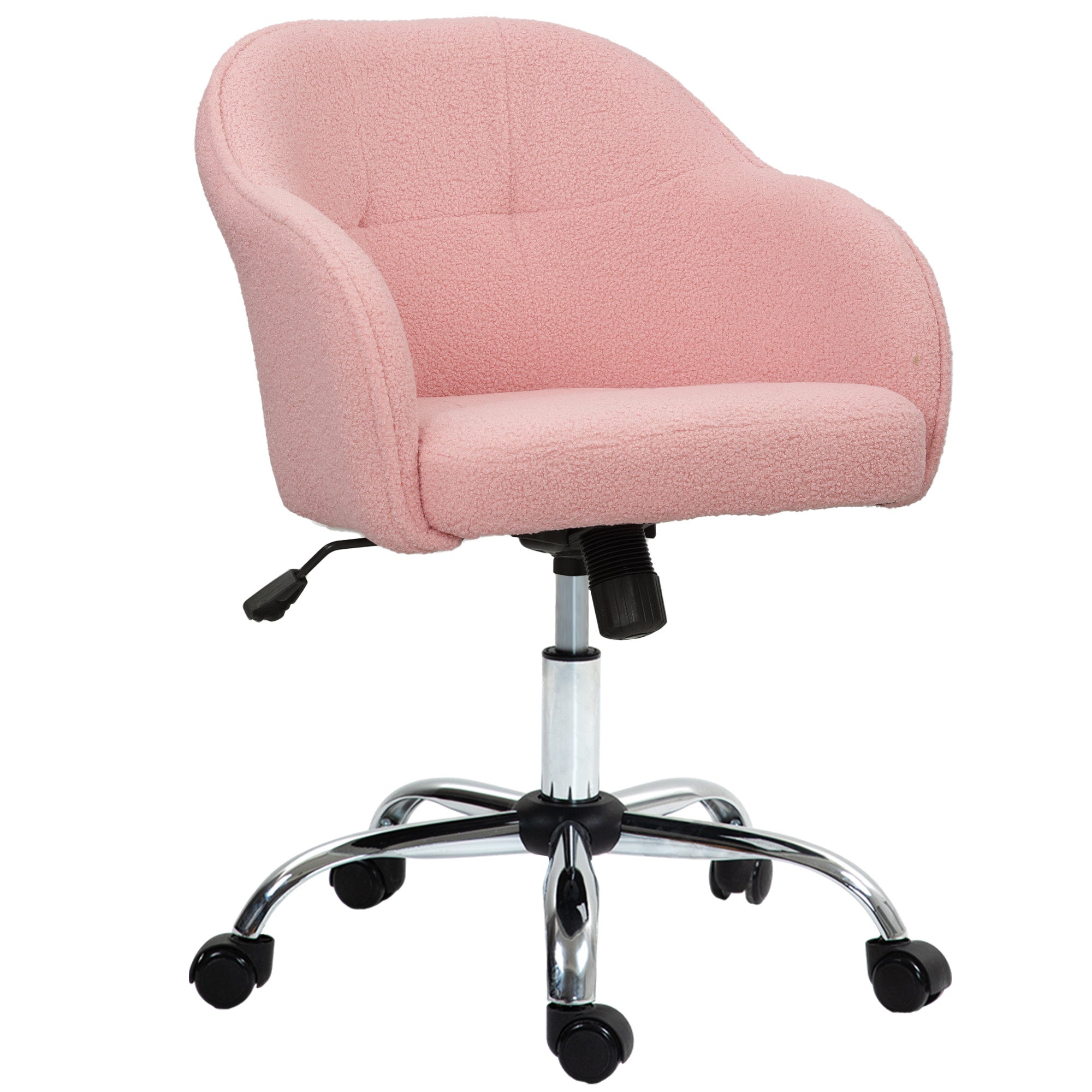 Chaise de bureau, fauteuil de bureau ergonomique en peluche Teddy, hauteur réglable, assise et dossier rembourrés, pivotant 360°, design moderne, pour bureau, chambre, rose
