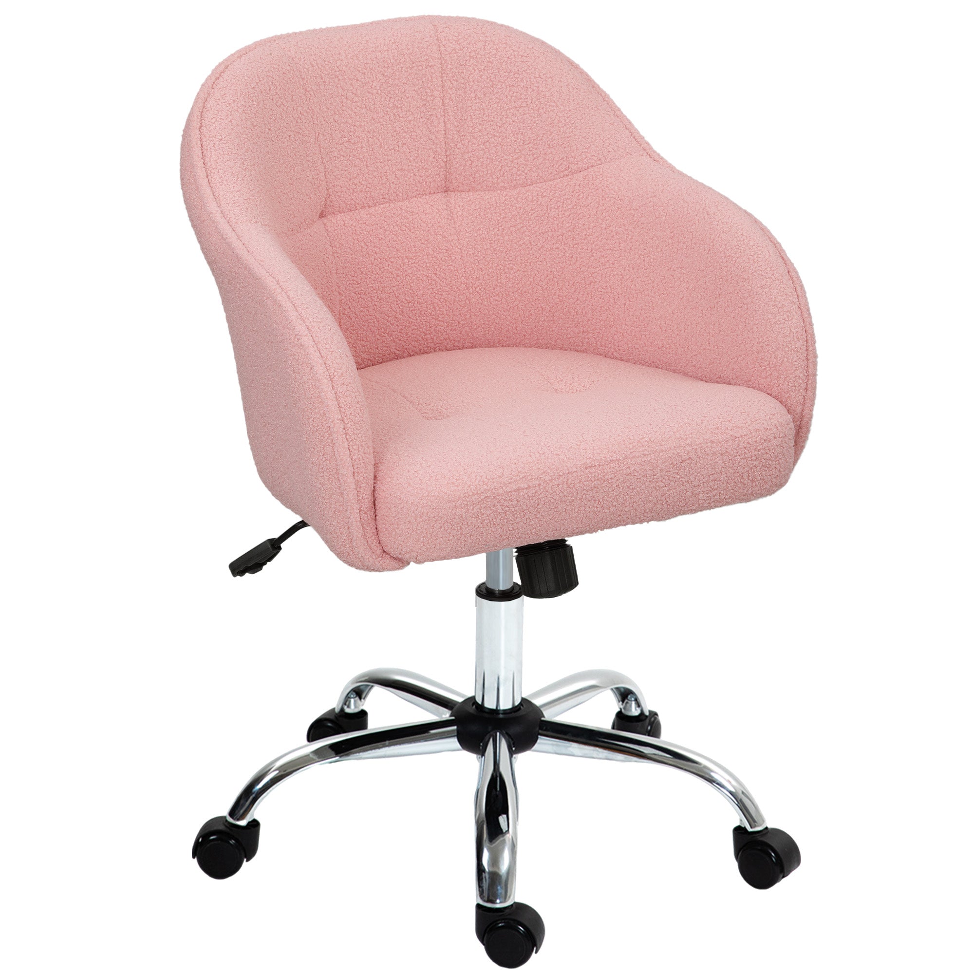 Chaise de bureau, fauteuil de bureau ergonomique en peluche Teddy, hauteur réglable, assise et dossier rembourrés, pivotant 360°, design moderne, pour bureau, chambre, rose