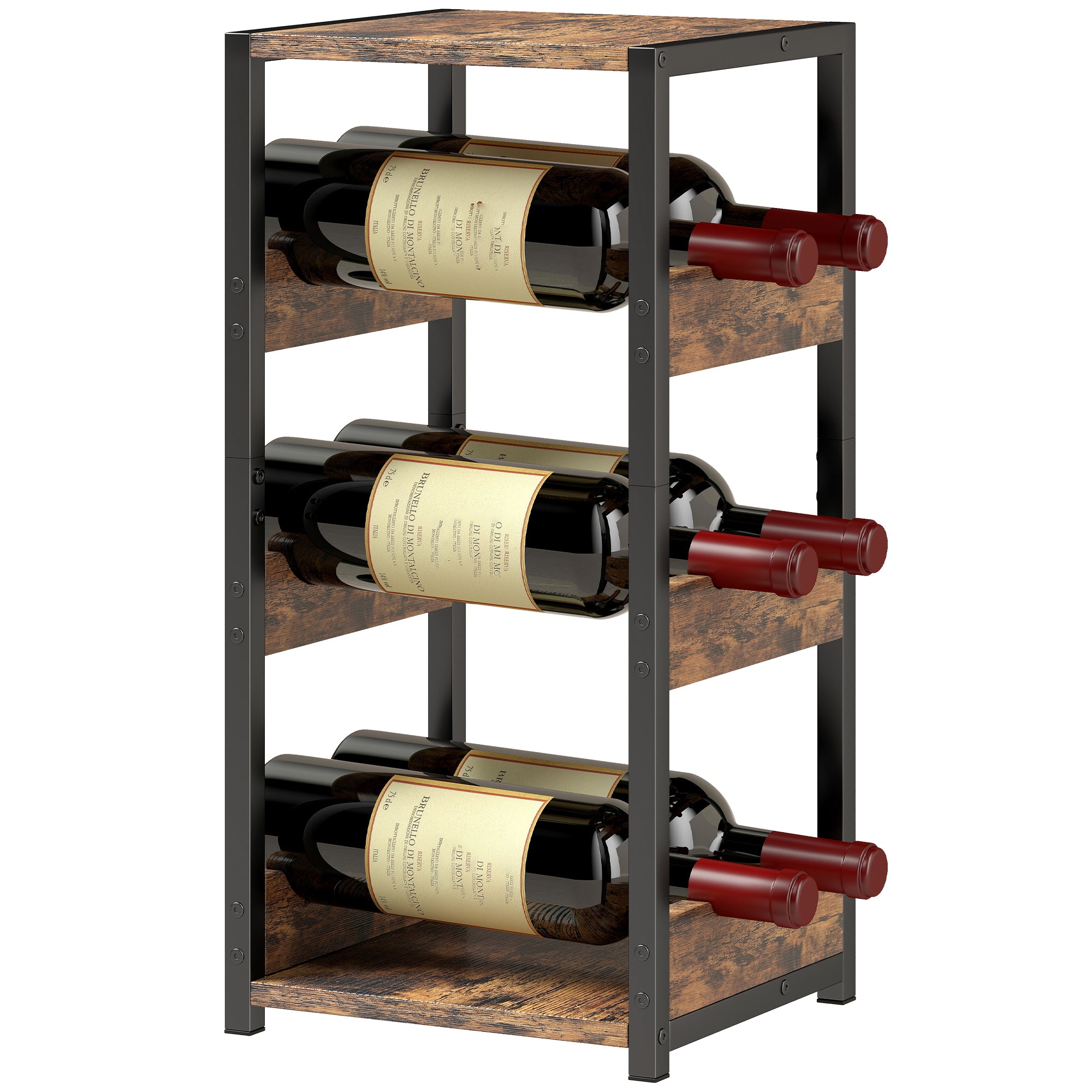 Casier à bouteilles pour 6 bouteilles, casier à vin avec plateau supérieur et étagères ondulées, style industriel, étagère à vin pour cuisine, salon, 22 x 24 x 49,2 cm, brun rustique