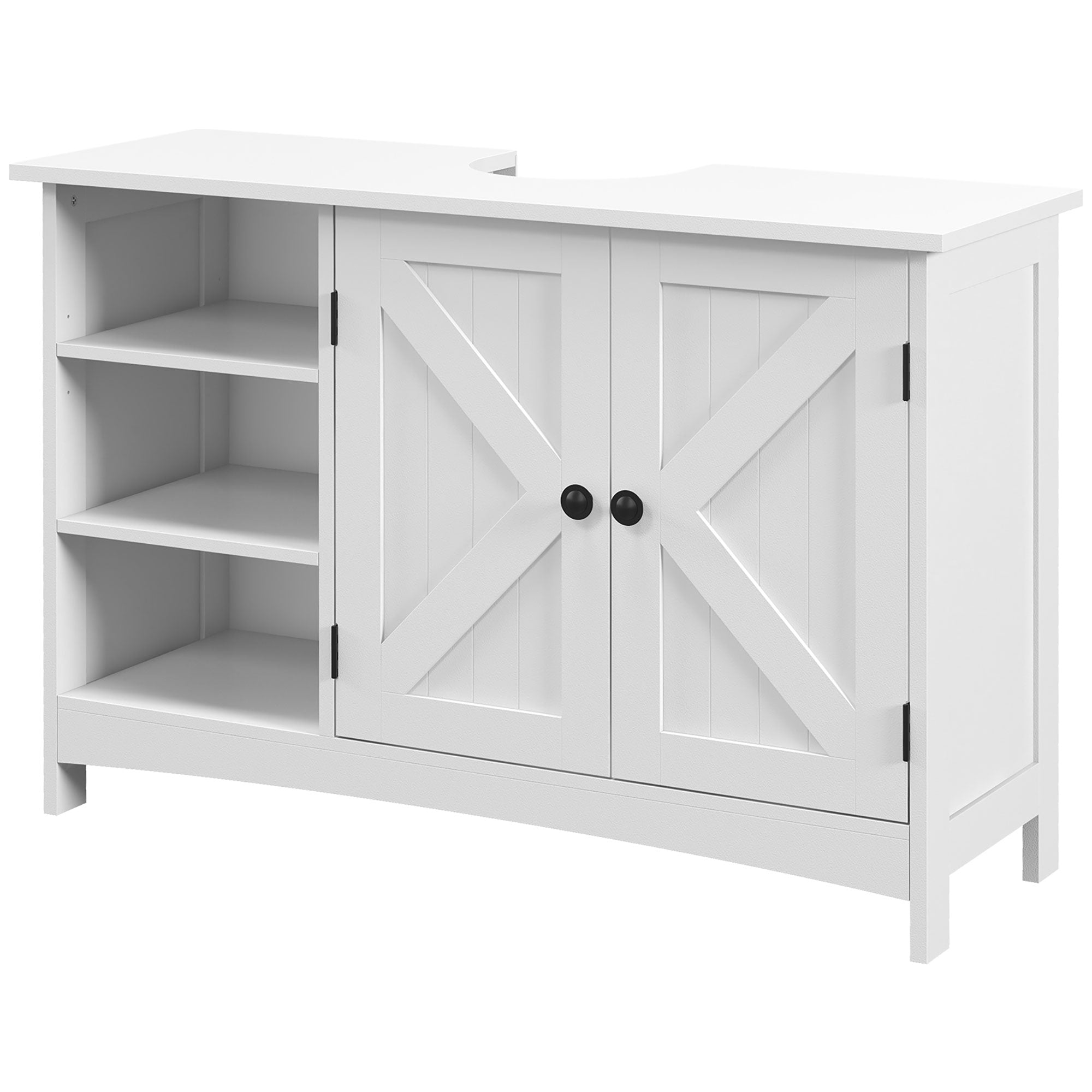 Meuble sous lavabo, meuble de salle de bain, étagères réglables, placard 2 portes, meuble sous évier, style classique, 90 x 30 x 60 cm, blanc