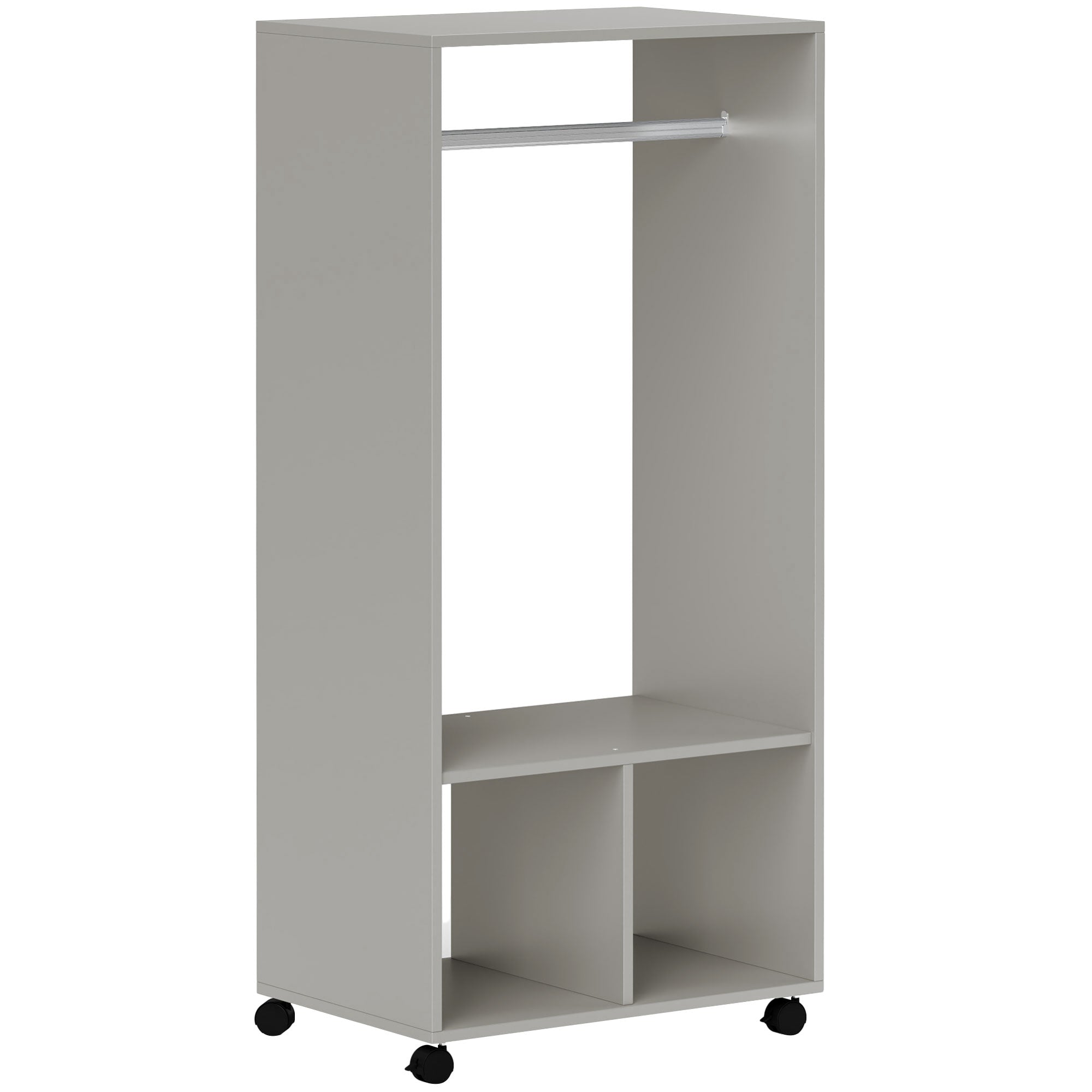 Armoire penderie étagère 2 niches 4 roulettes pivotantes dim. 60L x 40l x 128H cm Coloris gris