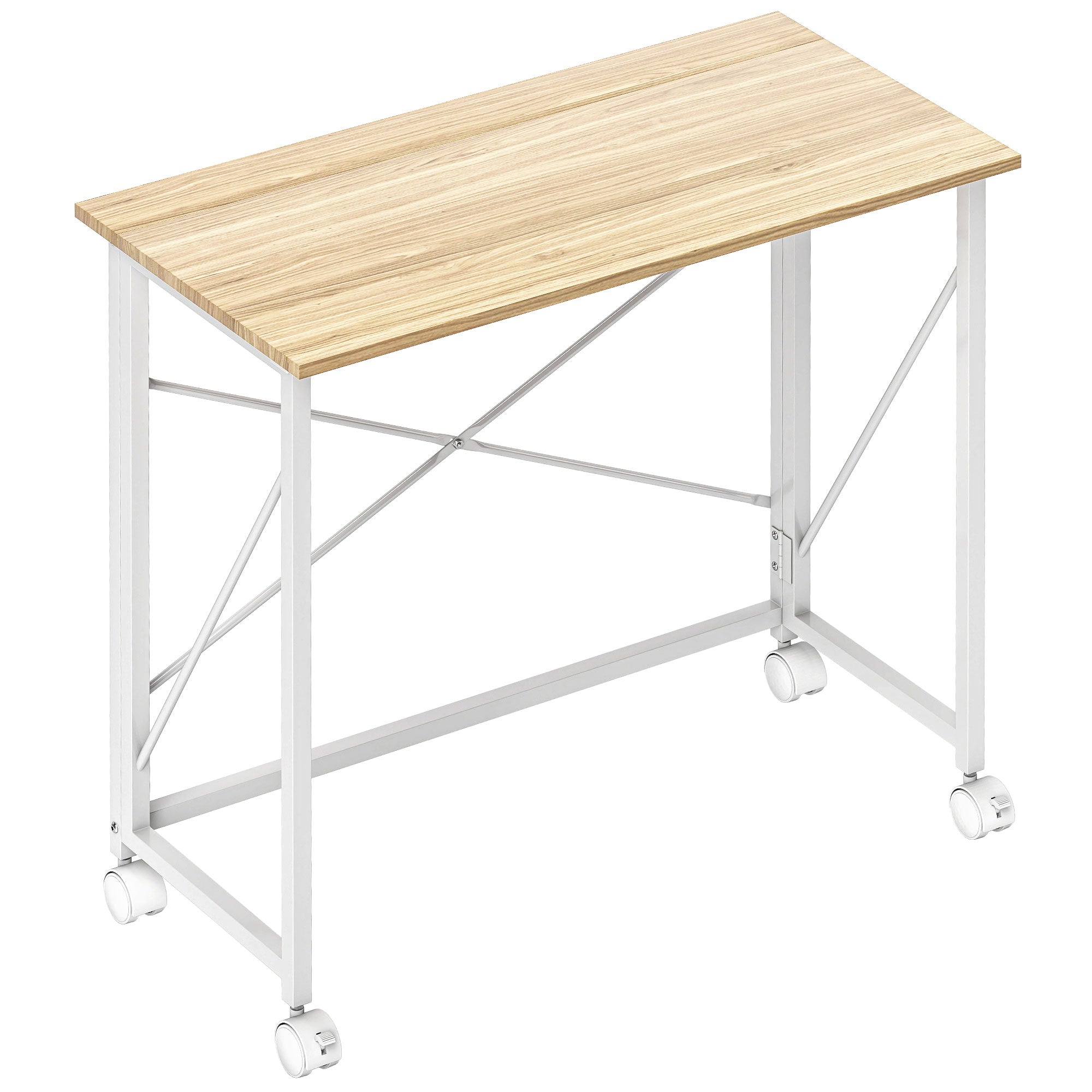 Bureau pliant table d'ordinateur 80 x 40 cm bureau sur roulettes style moderne pour domicile, chambre, petits espaces, chêne