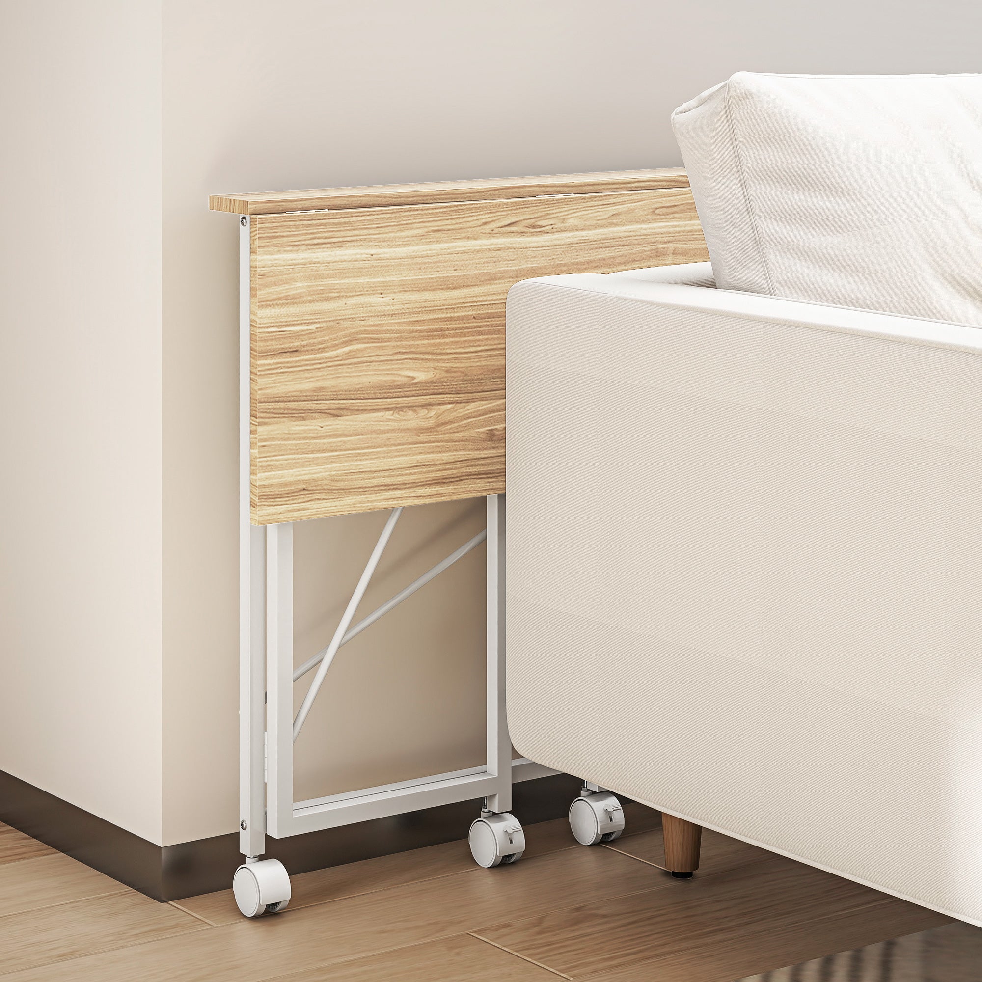 Bureau pliant table d'ordinateur 80 x 40 cm bureau sur roulettes style moderne pour domicile, chambre, petits espaces, chêne