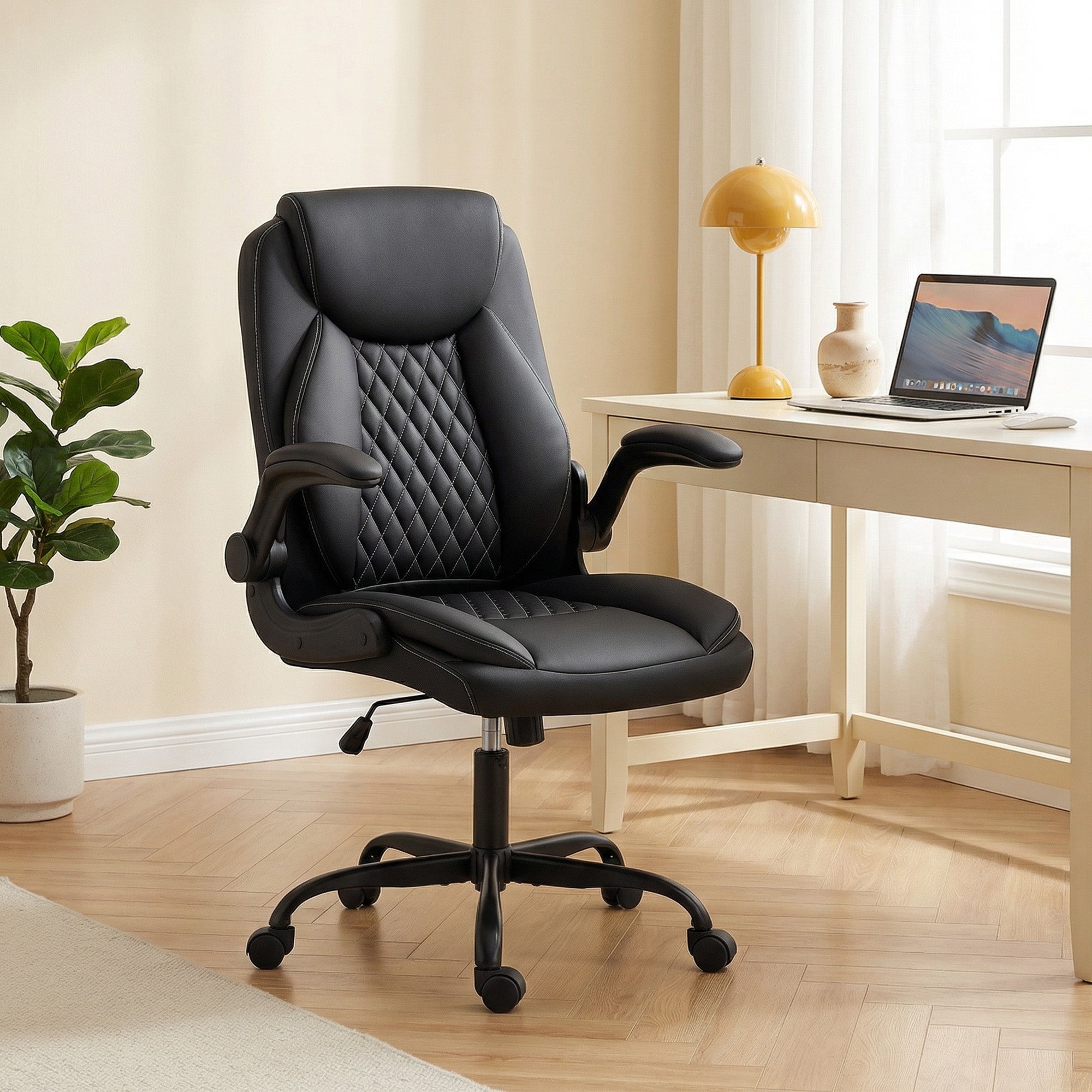 Fauteuil de bureau avec accoudoirs relevables, chaise bureau ergonomique avec hauteur réglable, fonction de bascule, large assise rembourrée, pivotant 360°, charge 120 Kg, noir