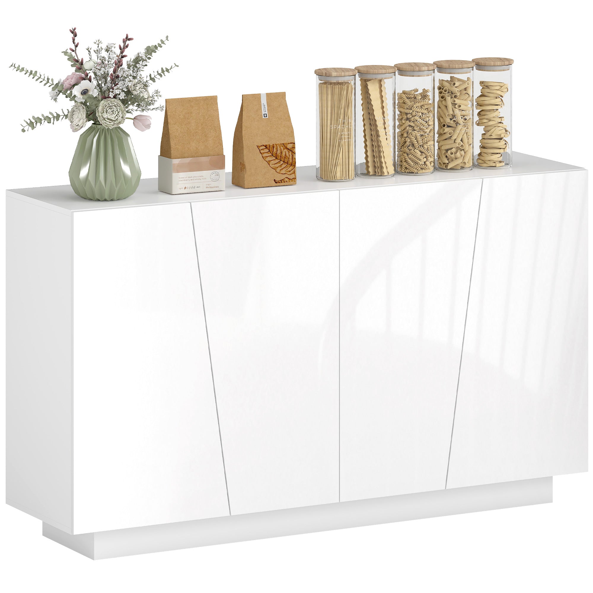 Buffet à haute brillance, meuble de rangement avec placard double porte géométrique et étagère réglable, style moderne, buffet salle à manger, cuisine et salon, 70 x 40 x 88 cm, blanc