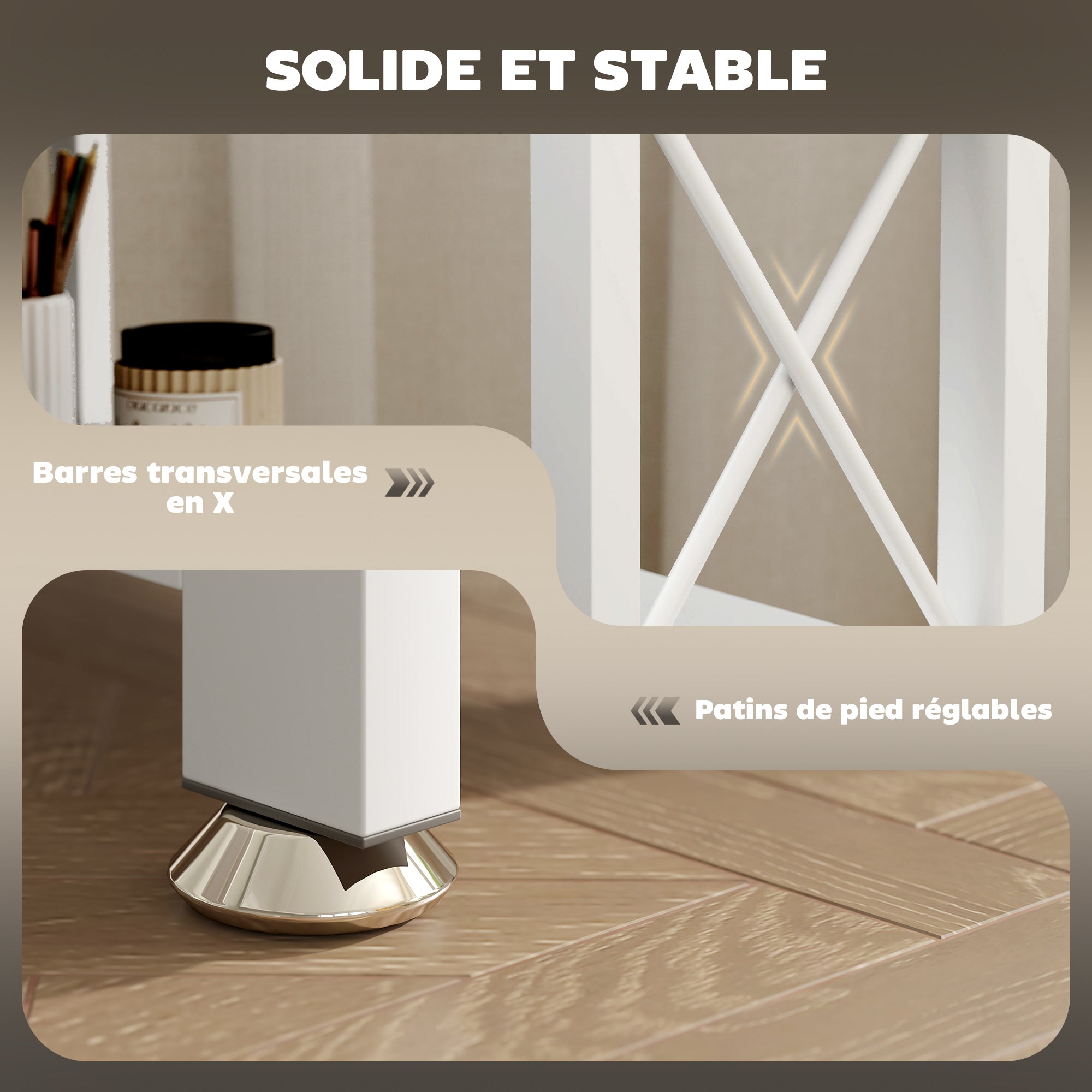 Bureau d'angle modulable réversible, bureau avec rangement style moderne avec étagère de rangement, cadre en métal, table d'ordinateur pour petits espaces, salon, 135 x 110 x 75 cm, blanc