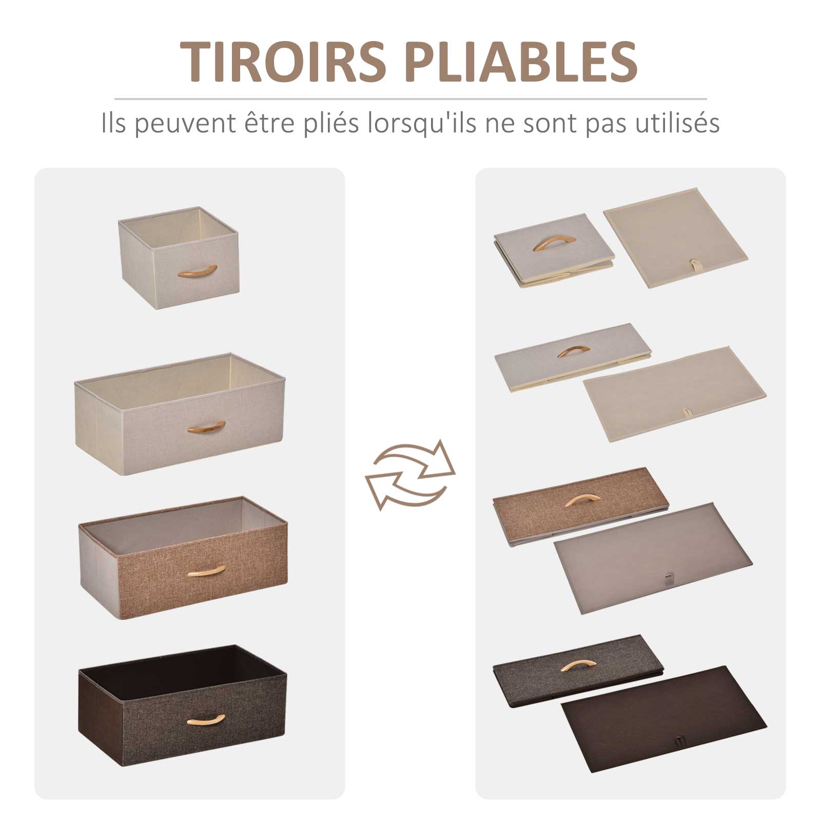 Commode Meuble de Rangement 5 tiroirs Pliables en Tissu 58 x 29 x 99 cm Multicolore