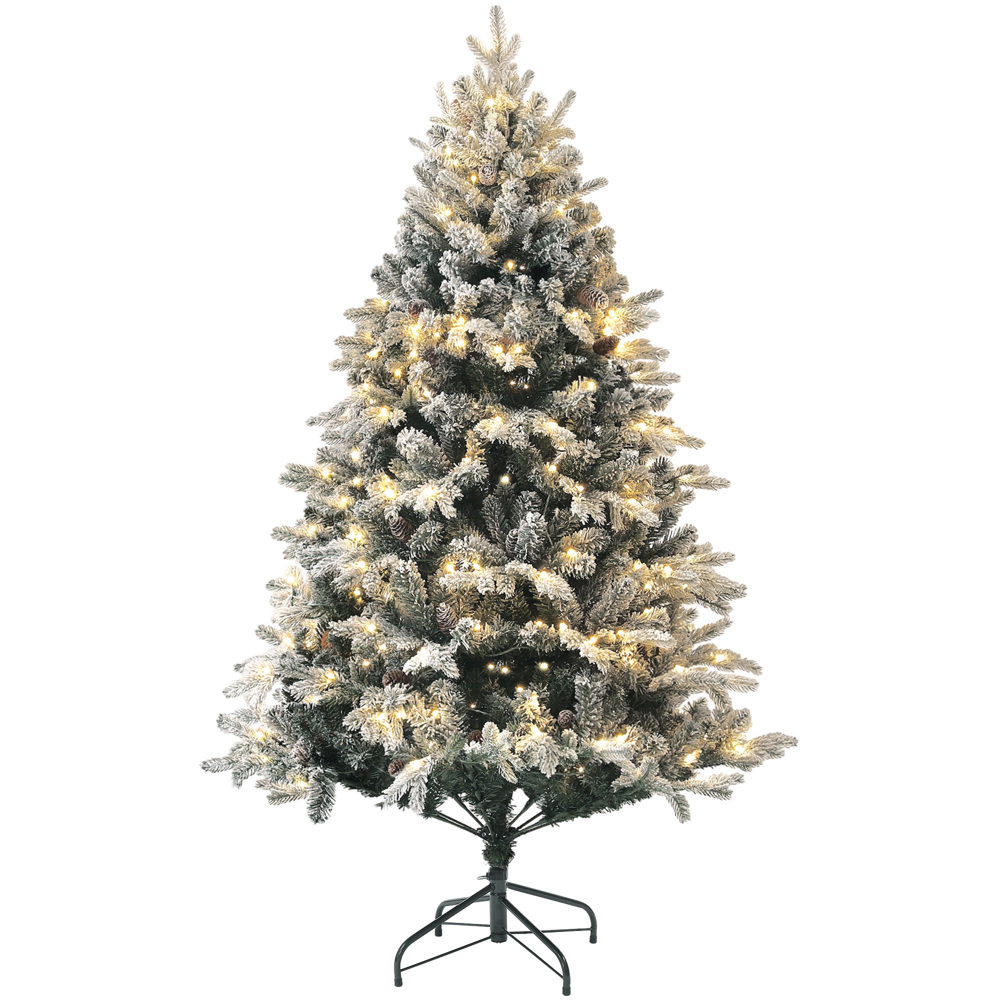 Sapin de Noël artificiel 180 cm arbre de Noël lumineux floqué enneigé avec support en acier pliable, 200 LEDs blanc chaud, 793 branches, décoration de Noël effet réaliste - vert
