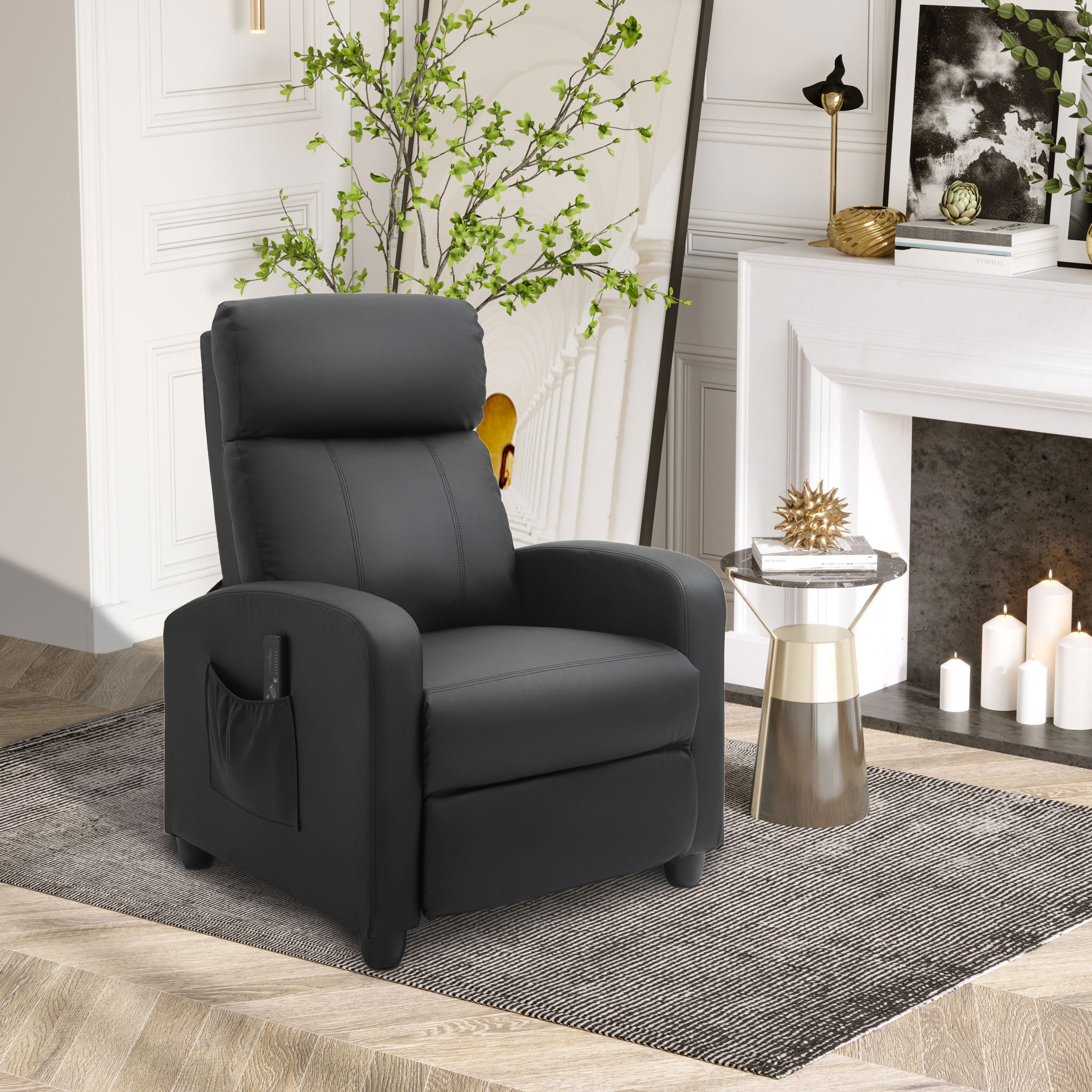 Fauteuil de Relaxation et Massage électrique avec Inclinaison Manuelle Dossier Repose-Pied réglable revêtement synthétique Noir