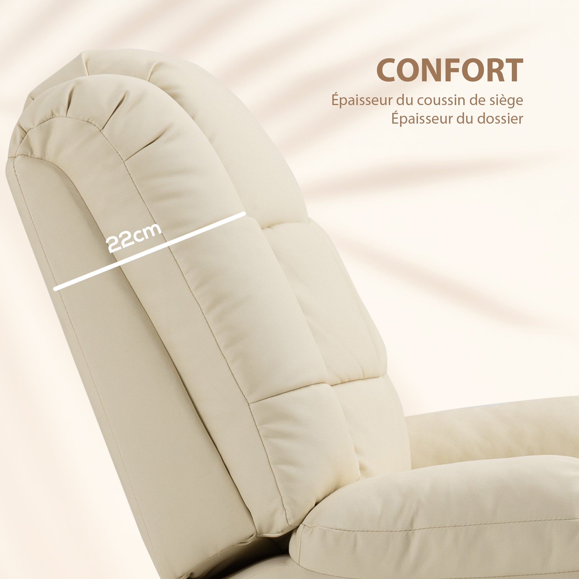 Fauteuil de massage fauteuil de relaxation massant avec dossier inclinable manuellement et repose-pied fauteuil TV revêtement synthétique télécommande incluse crème