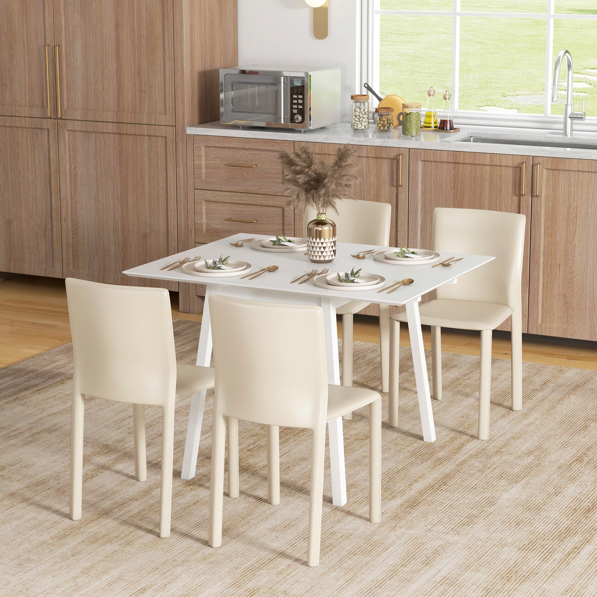 Table de cuisine pliable table à manger pliante avec plateau rabattable en bois pour 2 à 4 personnes, blanc