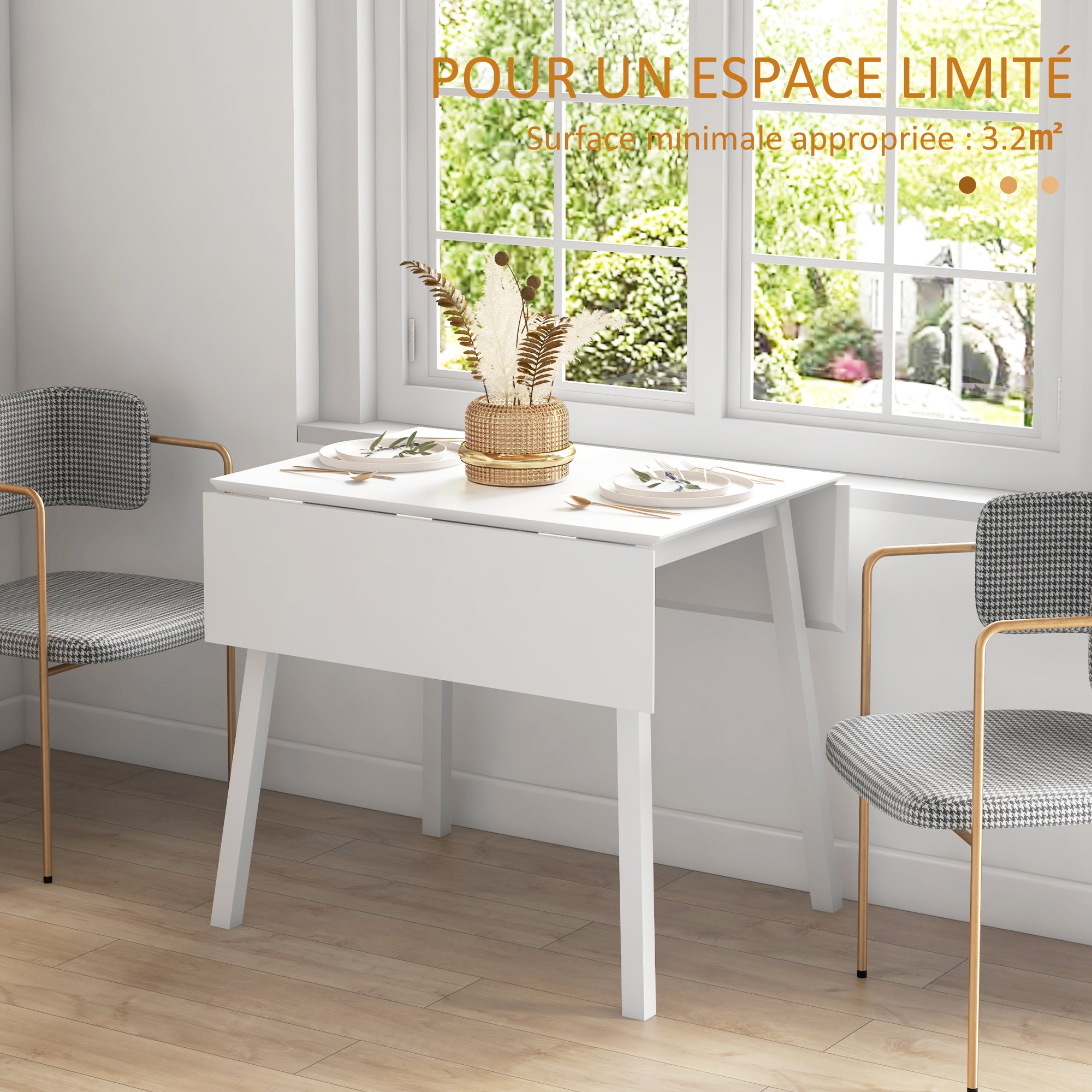 Table de cuisine pliable table à manger pliante avec plateau rabattable en bois pour 2 à 4 personnes, blanc