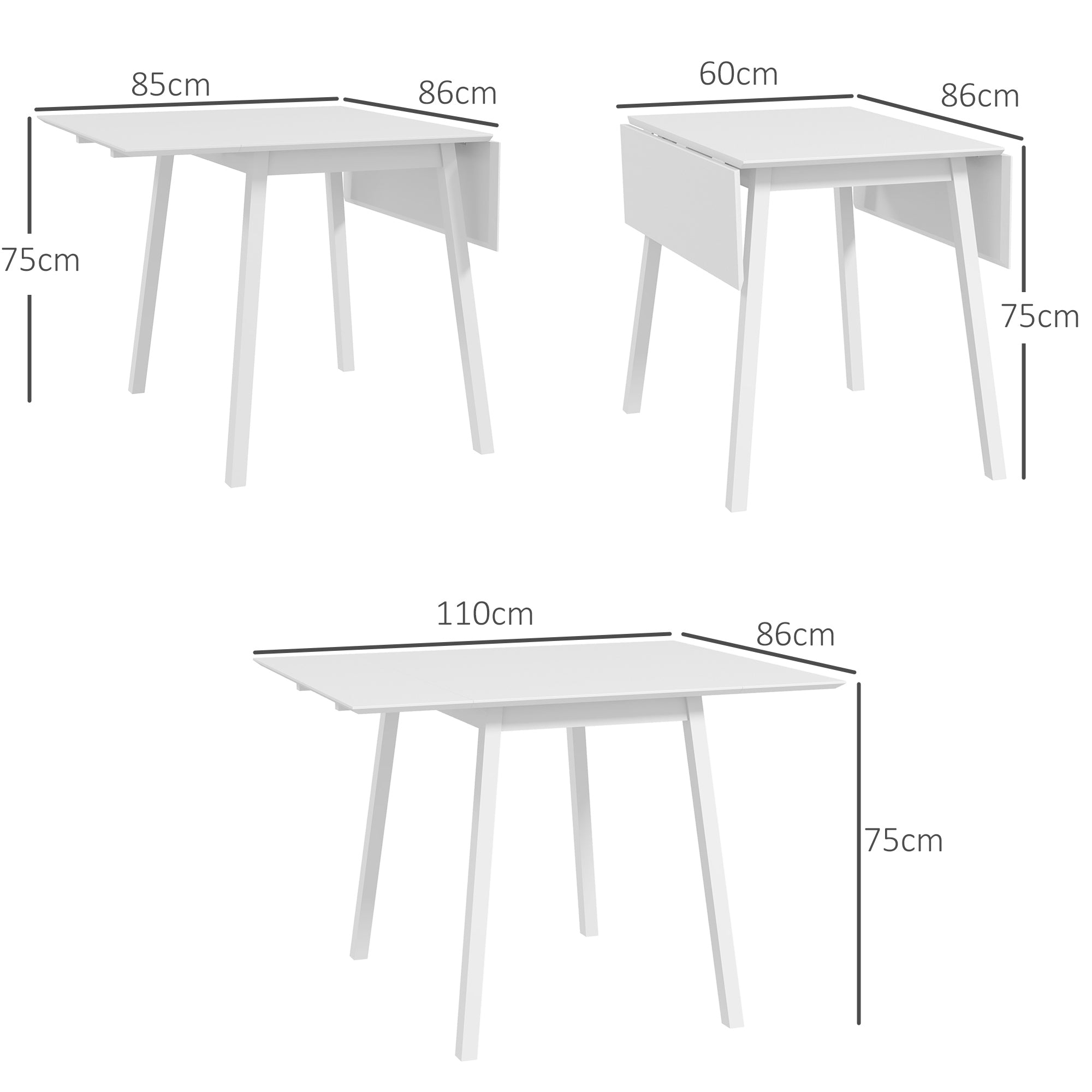 Table de cuisine pliable table à manger pliante avec plateau rabattable en bois pour 2 à 4 personnes, blanc