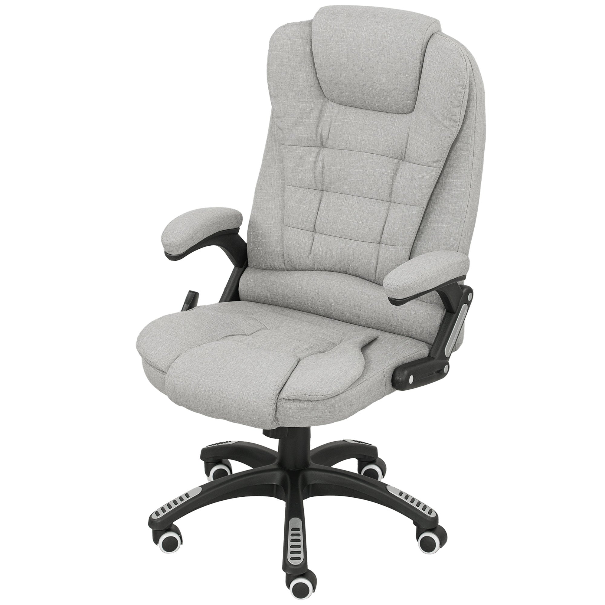 Fauteuil de bureau massant et chauffant, chaise de bureau, chaise ergonomique avec hauteur réglable, dossier inclinable et télécommande filaire, pivotant à 360° tissu en polyester gris clair