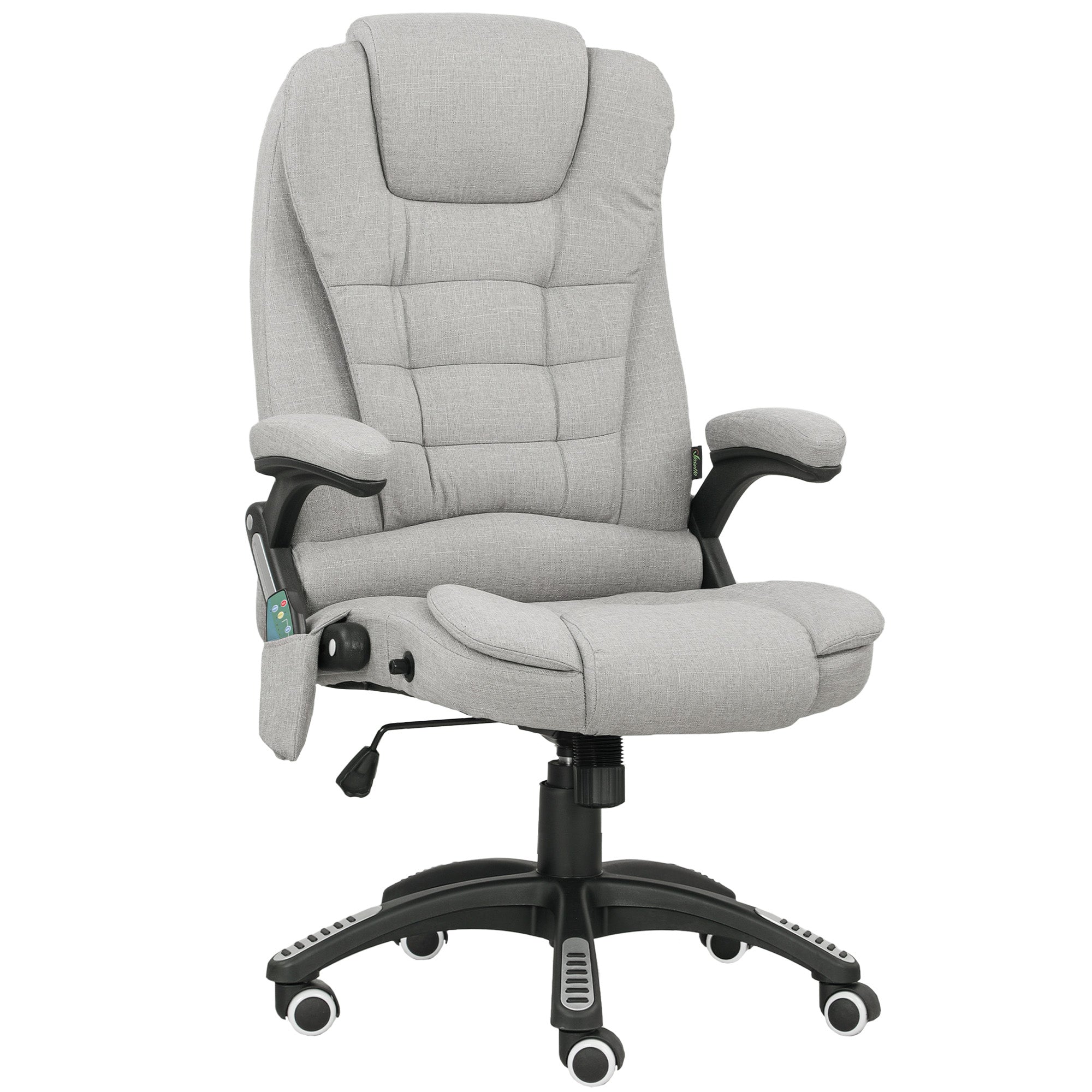 Fauteuil de bureau massant et chauffant, chaise de bureau, chaise ergonomique avec hauteur réglable, dossier inclinable et télécommande filaire, pivotant à 360° tissu en polyester gris clair