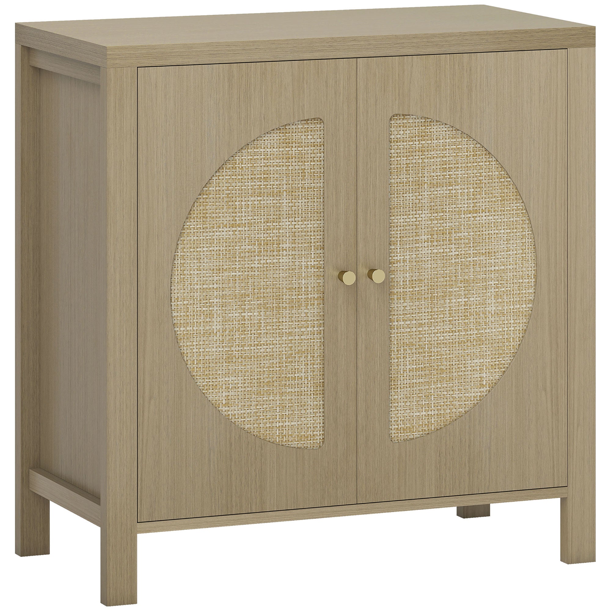Buffet salon, meuble de rangement avec 2 portes effet rotin et étagère réglable, style bohème, pour salle à manger et cuisine, 75 x 38 x 77 cm, bois naturel