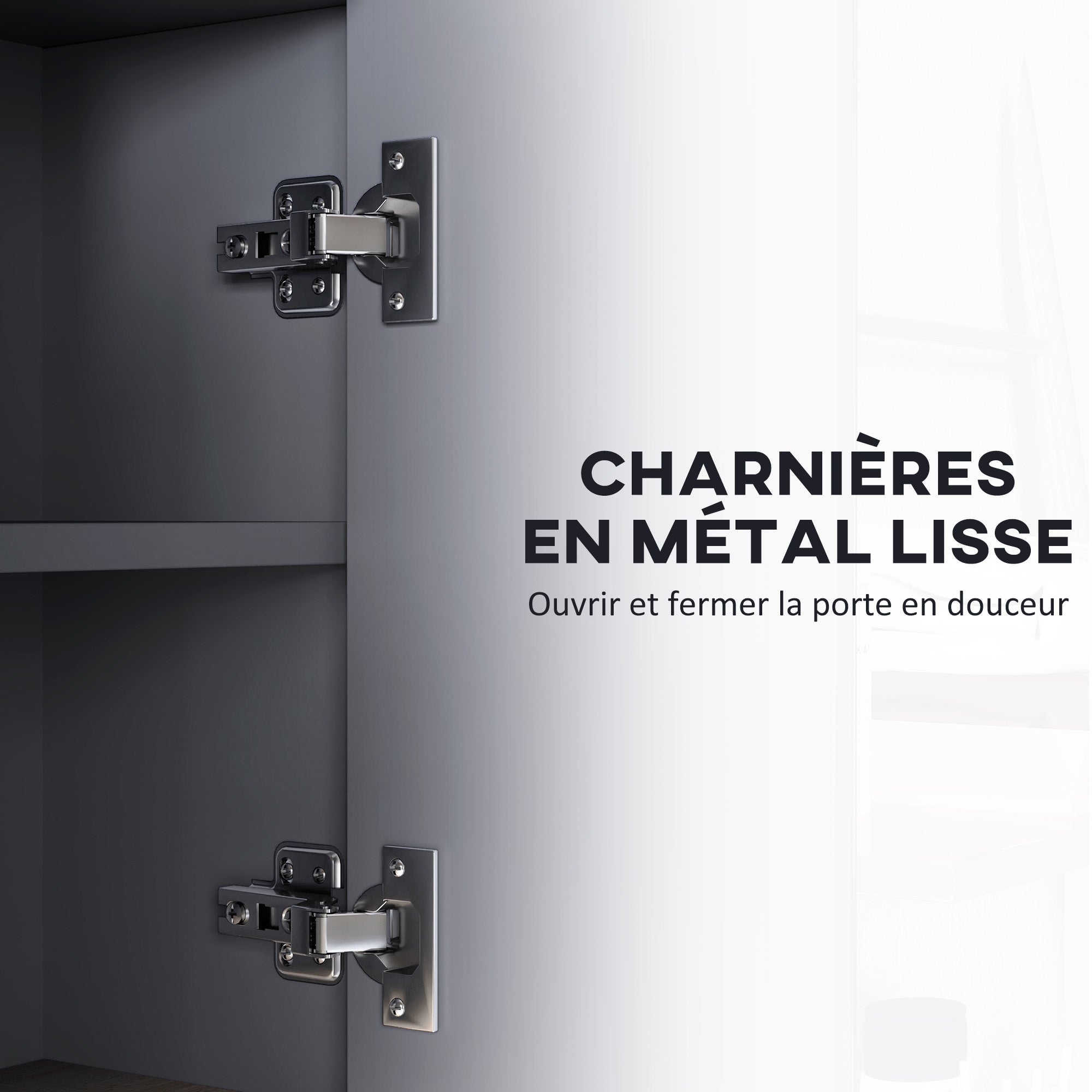 Armoire Murale, meuble salle de bain avec miroir armoire suspendue, miroir salle de bain avec rangement, placards à 3 portes et 8 compartiments, dim. 80L x 20l x 60H cm, gris