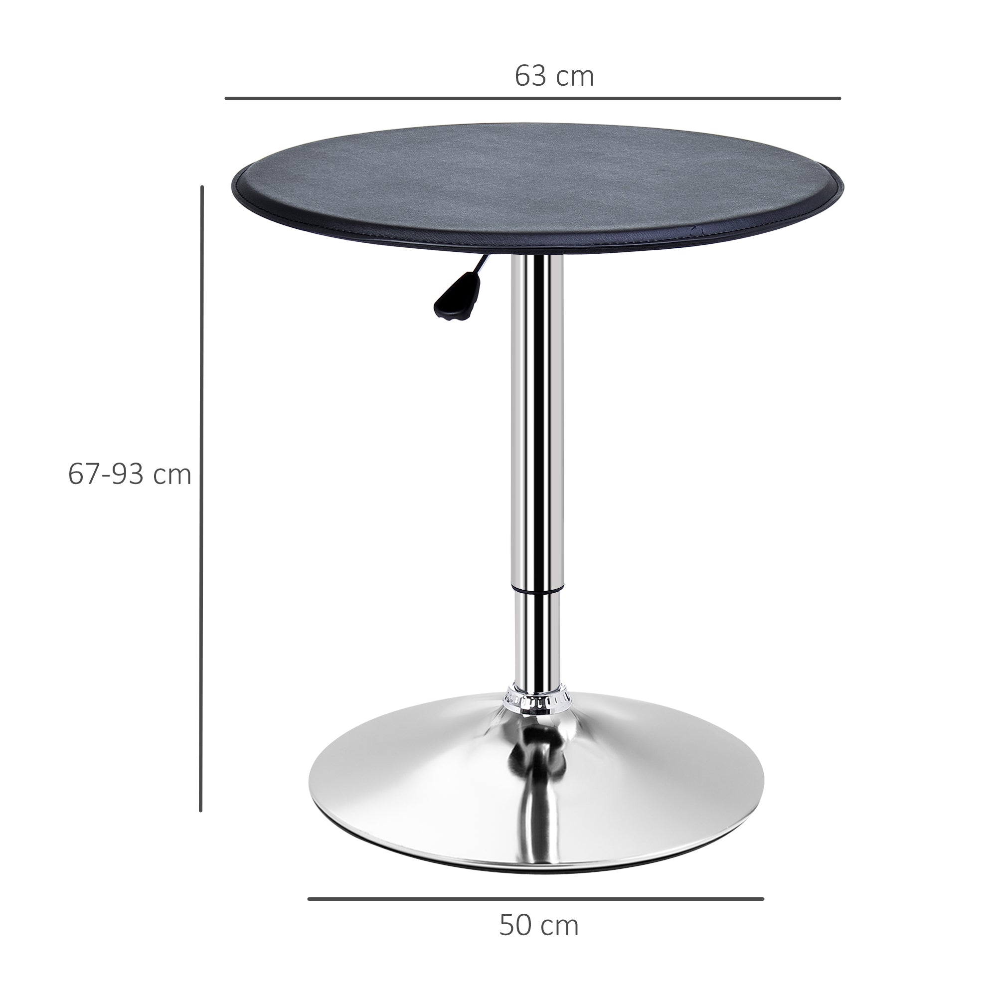 Table de Bar Table Bistro Mange-debout Chic Style Contemporain Table Ronde Hauteur réglable 67-93 cm Ø 63 cm Plateau pivotant 360° métal chromé PVC Noir