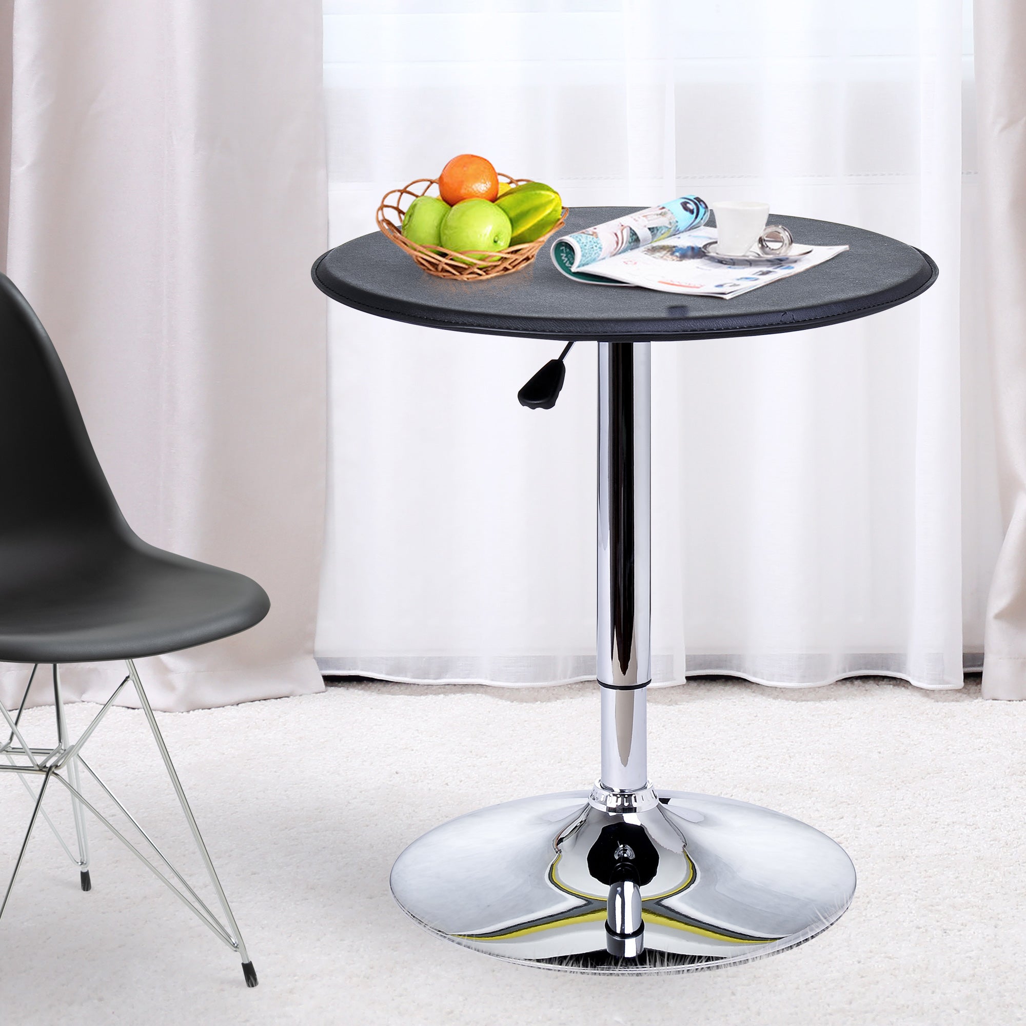 Table de Bar Table Bistro Mange-debout Chic Style Contemporain Table Ronde Hauteur réglable 67-93 cm Ø 63 cm Plateau pivotant 360° métal chromé PVC Noir