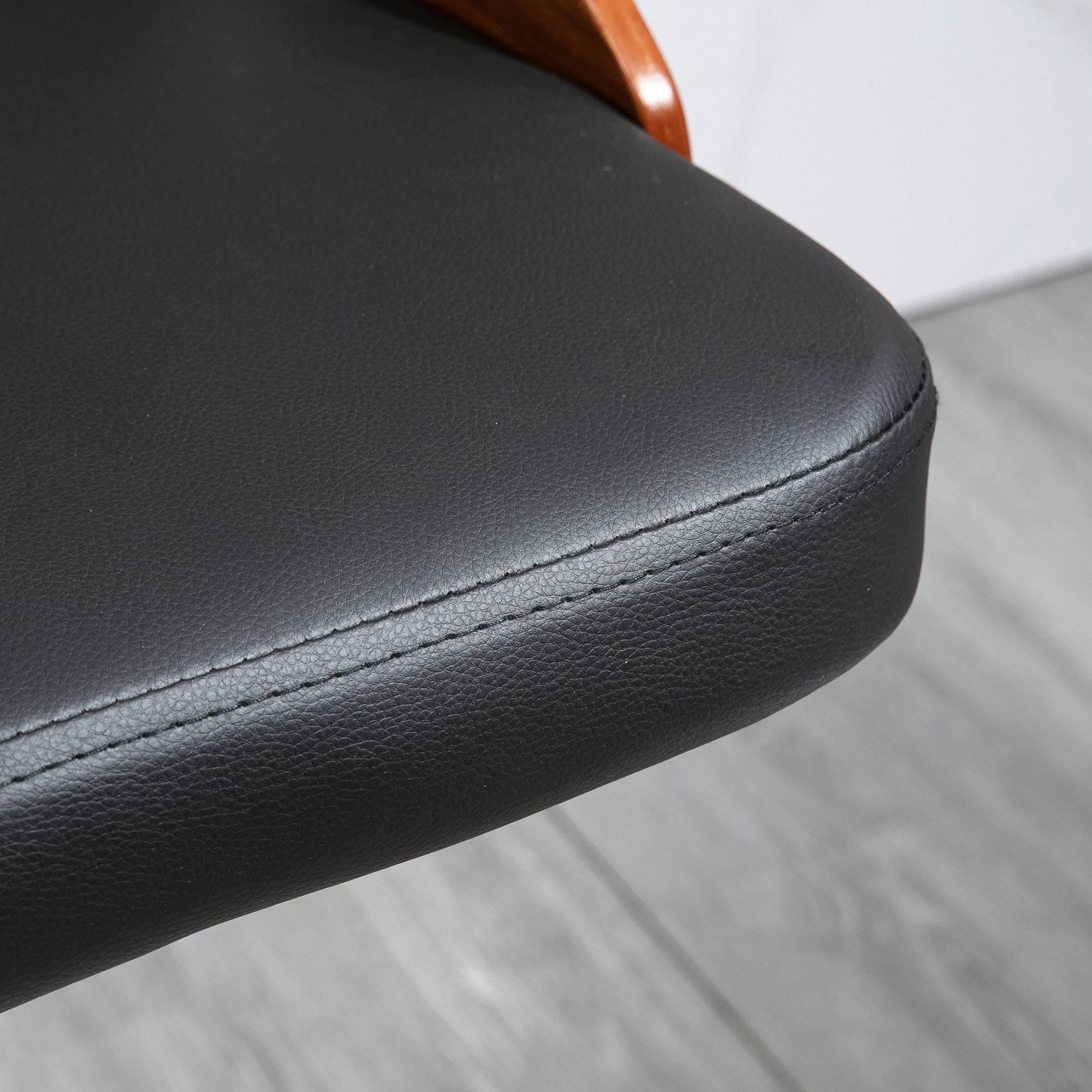 Lot de 2 tabourets de Bar Design Contemporain Hauteur d'assise réglable pivotant 360° revêtement synthétique Noir Dossier ajouré Aspect Bois