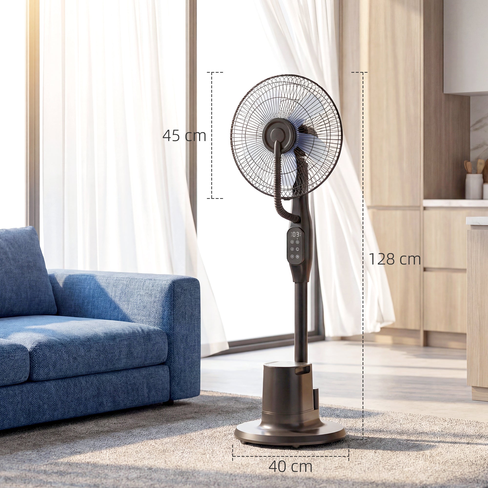 Ventilateur brumisateur silencieux 90 W, ventilateur sur pied 128 cm, oscillation 70°, 3 vitesses, 3 modes, réservoir d'eau 3,5 L, télécommande, minuterie 8 h, pour maison, bureau, noir