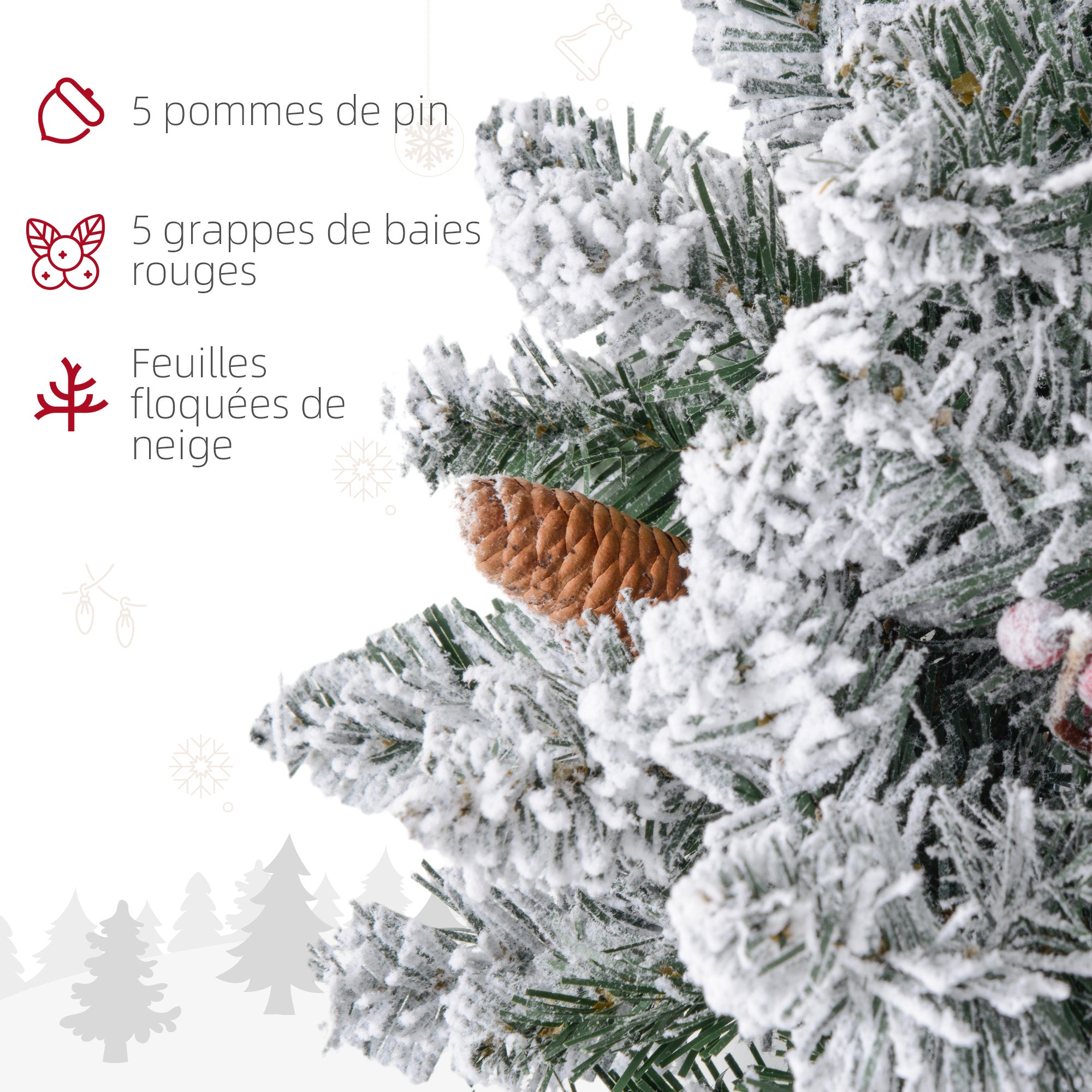 Couronne de Noël porte givrée artificielle 60 CM décoration de Noël lumineuse avec pommes de pin et baies rouges, lumières LED et minuterie, pour porte, fenêtre ou cheminée, vert