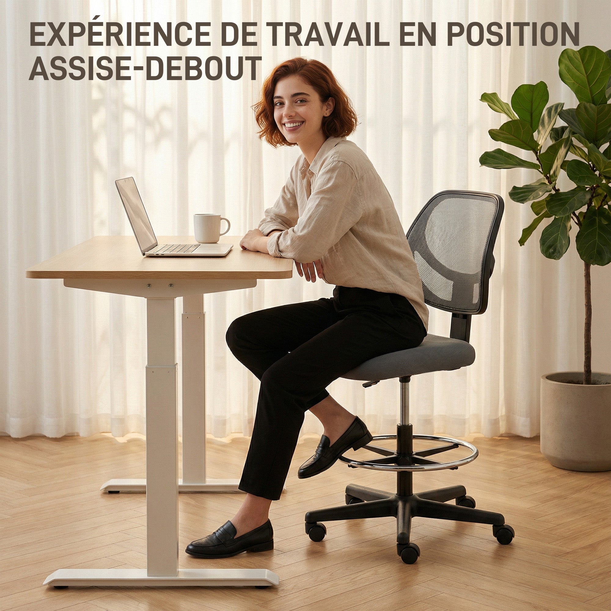 Vinsett Chaise bureau ergonomique, fauteuil de bureau avec repose-pieds, chaise à dessin en maille, hauteur réglable, dossier incurvé, pivotant 360°, pour studio travail à domicile, gris foncé