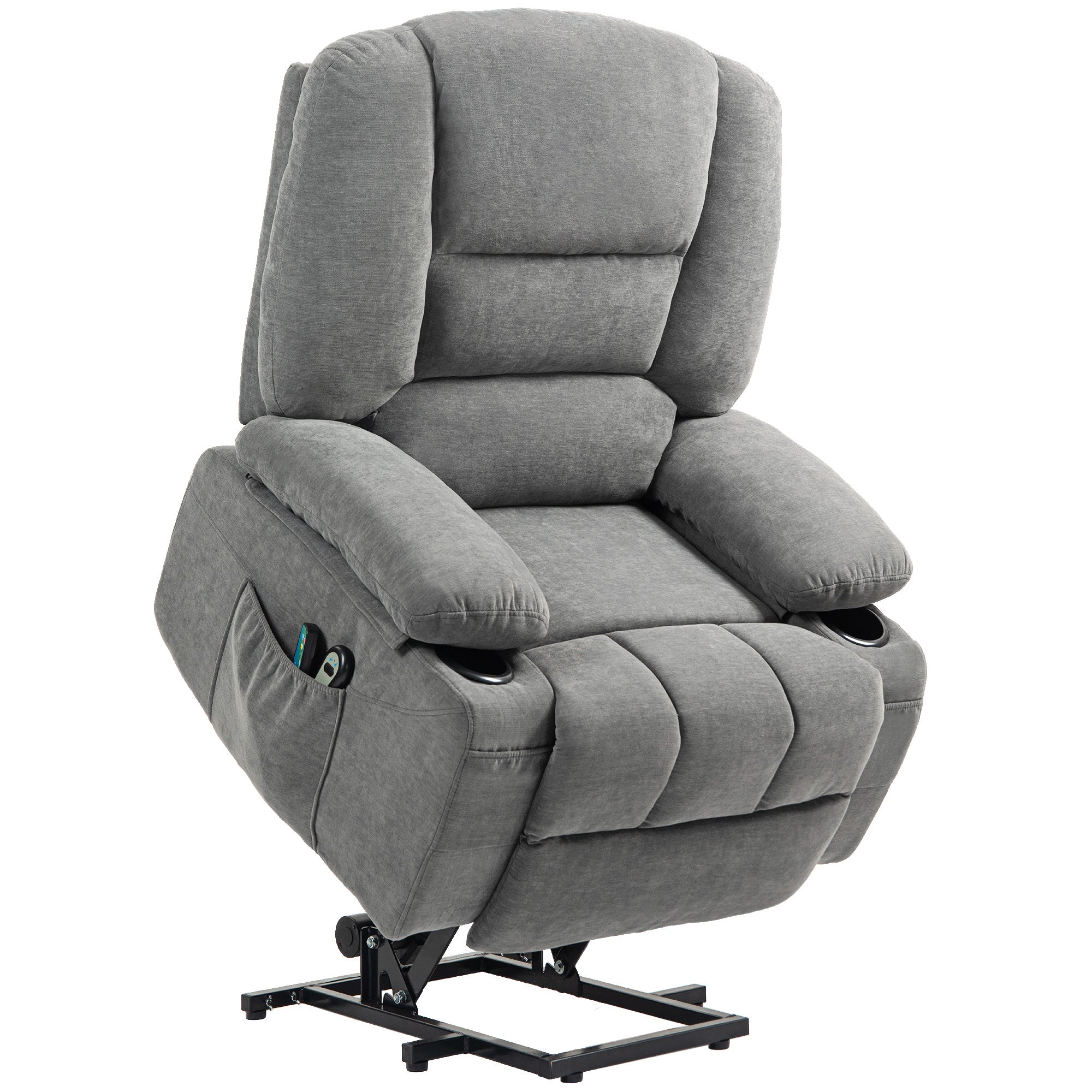 Fauteuil releveur électrique, fauteuil relax électrique, avec fonction massage et chaleur, inclinaison réglable, repose-pied, 2 télécommandes, dim. 97L x 90l x 102H cm gris foncé