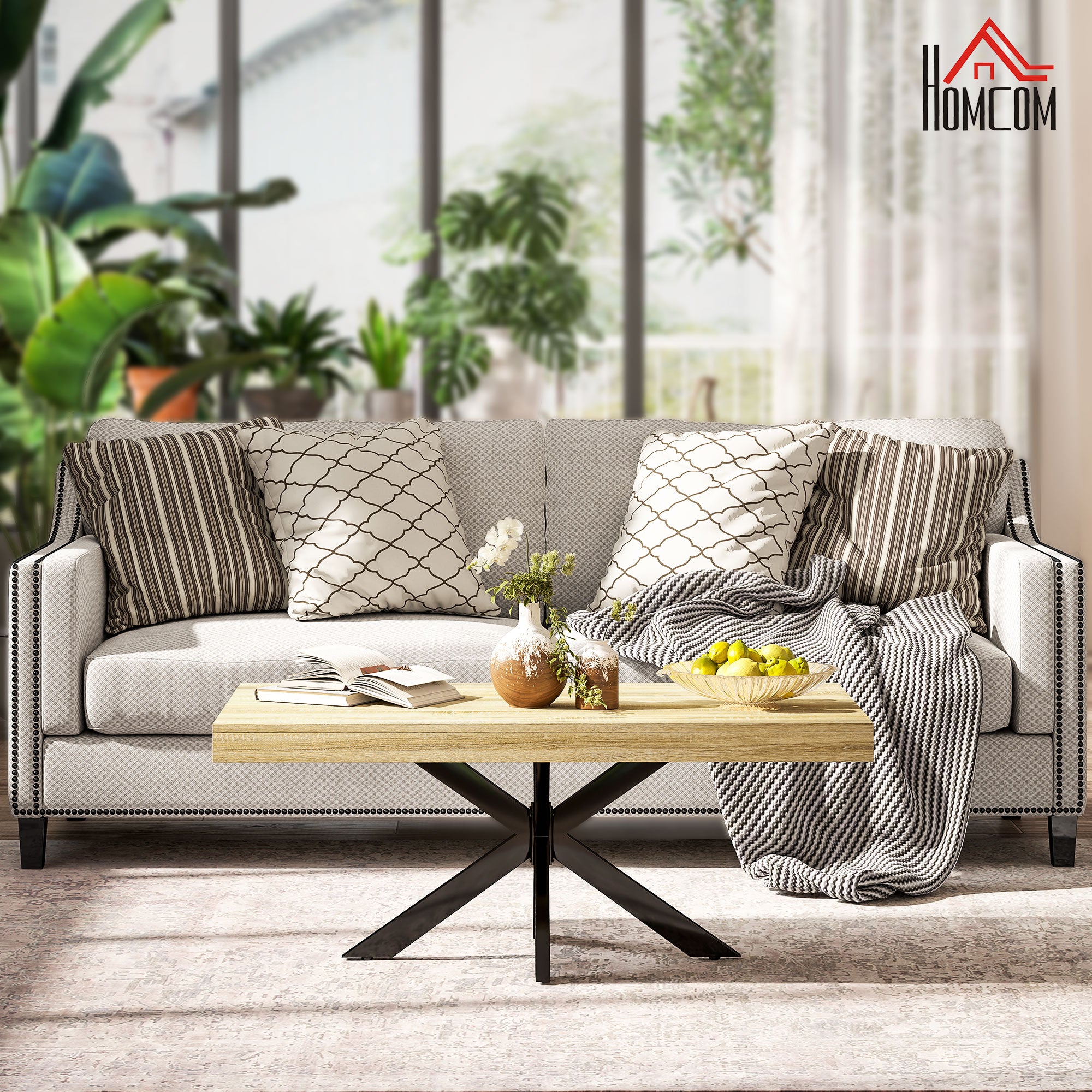 Table Basse rectangulaire table d'appoint Style Industriel en métal Noir et Plateau aspect Bois - dim. 110 x 60 x 45cm