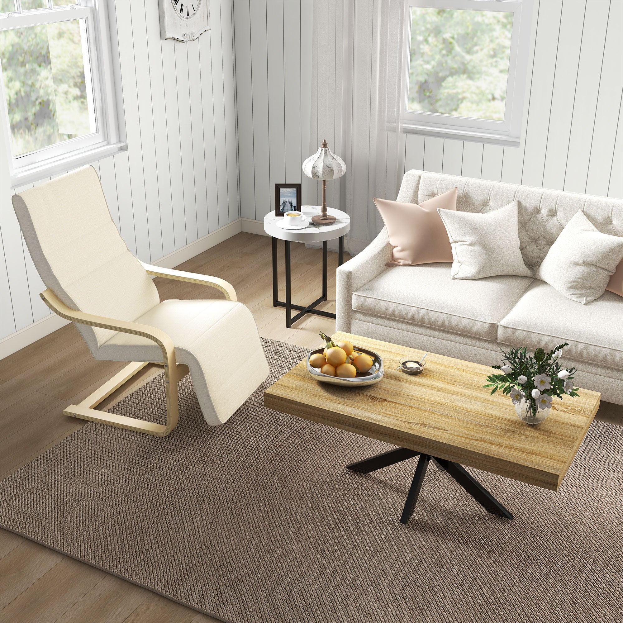 Table Basse rectangulaire table d'appoint Style Industriel en métal Noir et Plateau aspect Bois - dim. 110 x 60 x 45cm