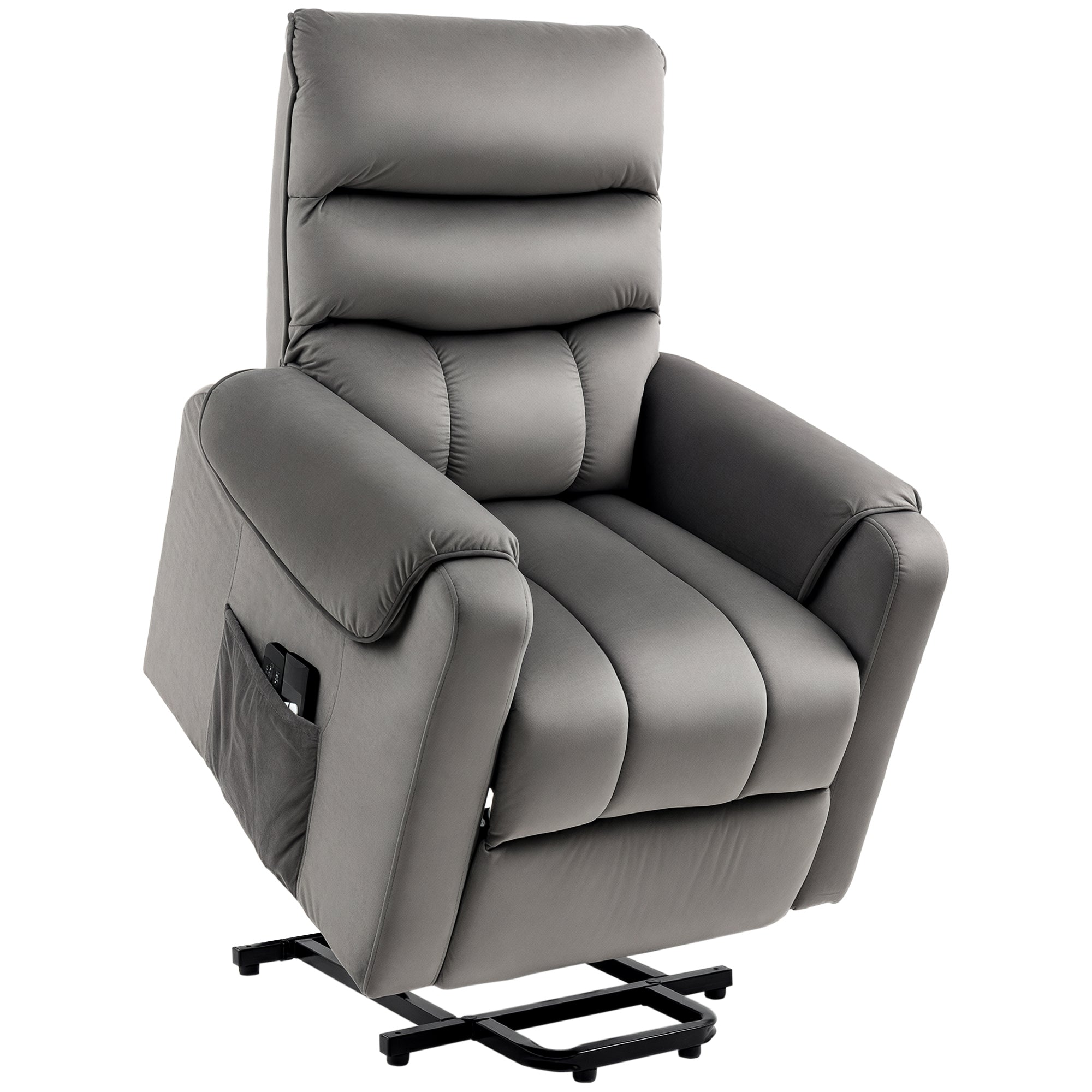 Fauteuil releveur fauteuil de relaxation électrique massant inclinable structure en acier revêtement en velours avec repose-pied 2 télécommandes pochette latérale 79 x 97 x 103 cm gris