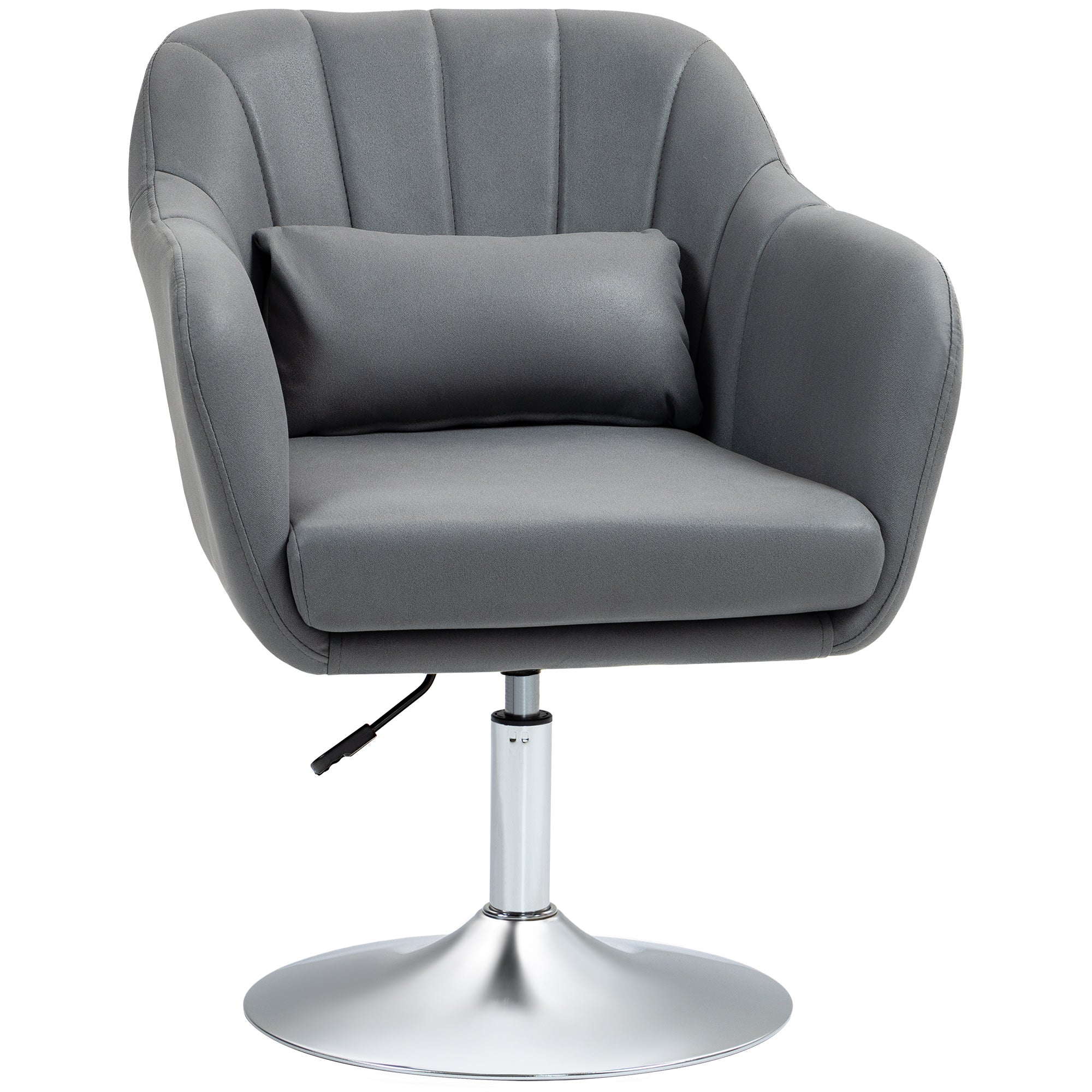 Fauteuil de salon chaise relax fauteuil de chambre grand confort - coussins lombaires hauteur réglable pivotant 360° piètement en métal chromé - gris foncé