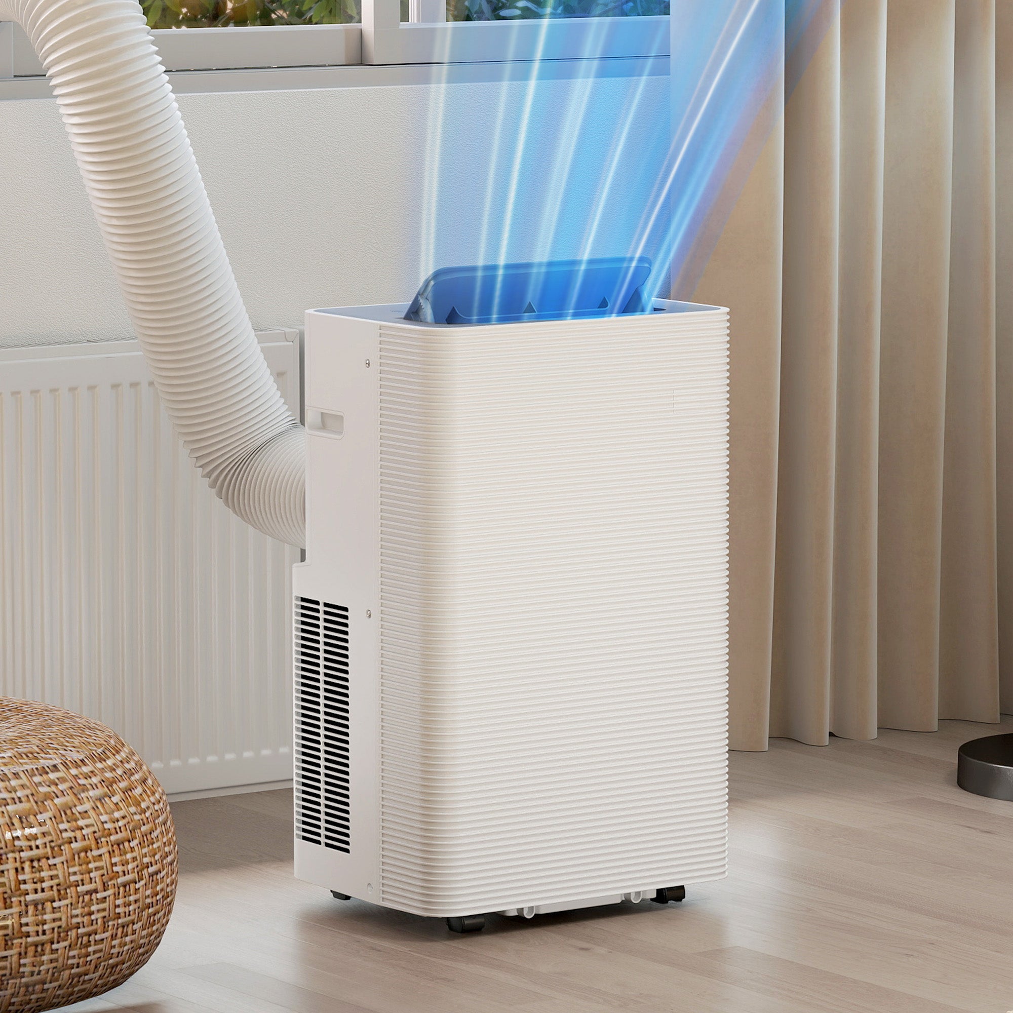 Climatiseur mobile 12000 BTU, climatiseur portable 4 en 1, refroidissement, déshumidificateur, ventilateur, mode nuit, télécommande, minuteur 24H, oscillation, 3 vitesses, pièces 35m², classe A