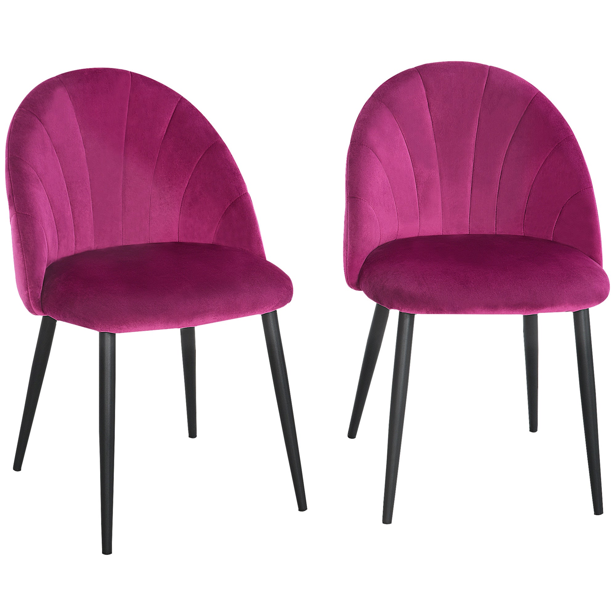 Lot de 2 chaises de salle à manger chaise de cuisine Velours Bordeaux Pieds métal Noir dim. 52L x 54l x 79H cm