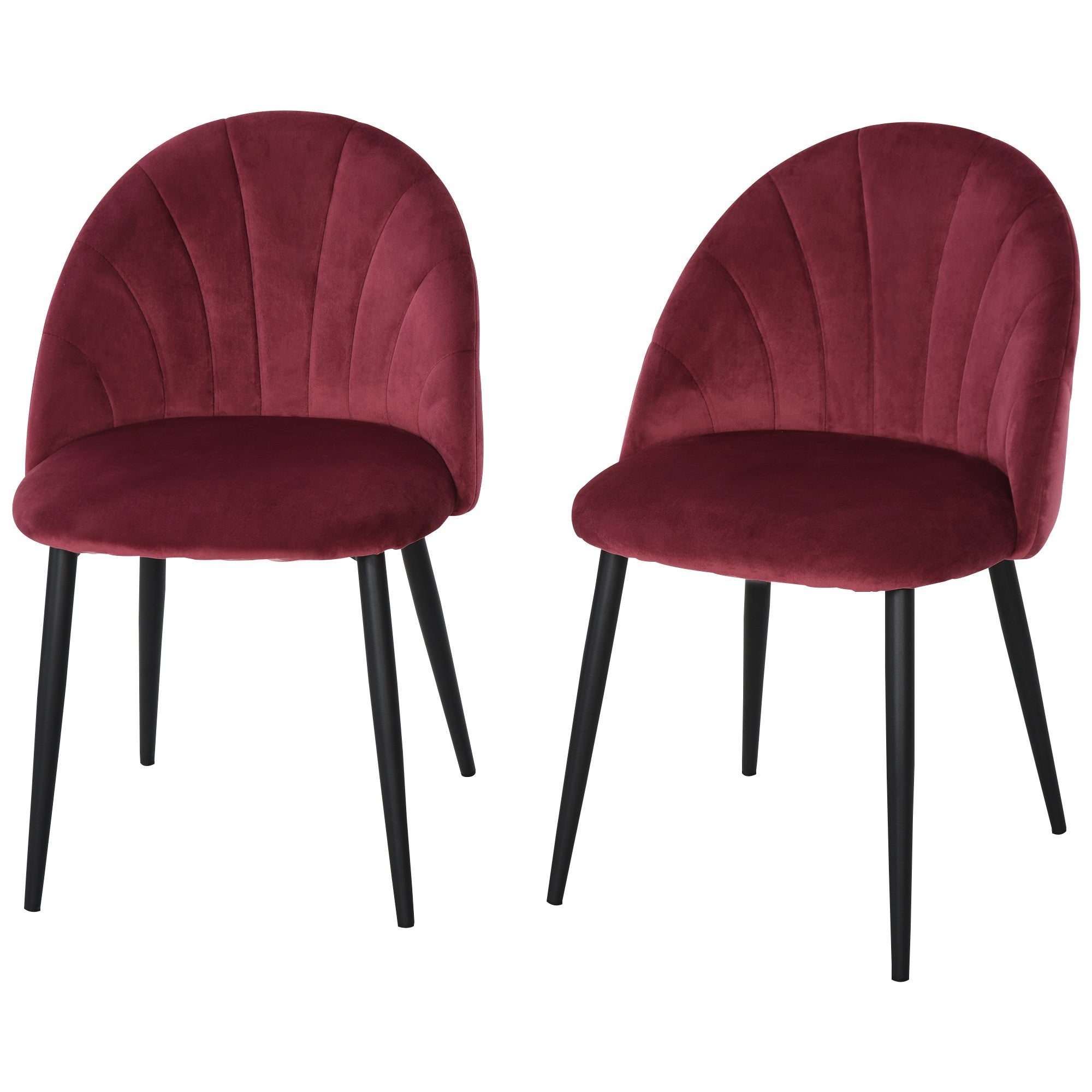 Lot de 2 chaises de salle à manger chaise de cuisine Velours Bordeaux Pieds métal Noir dim. 52L x 54l x 79H cm