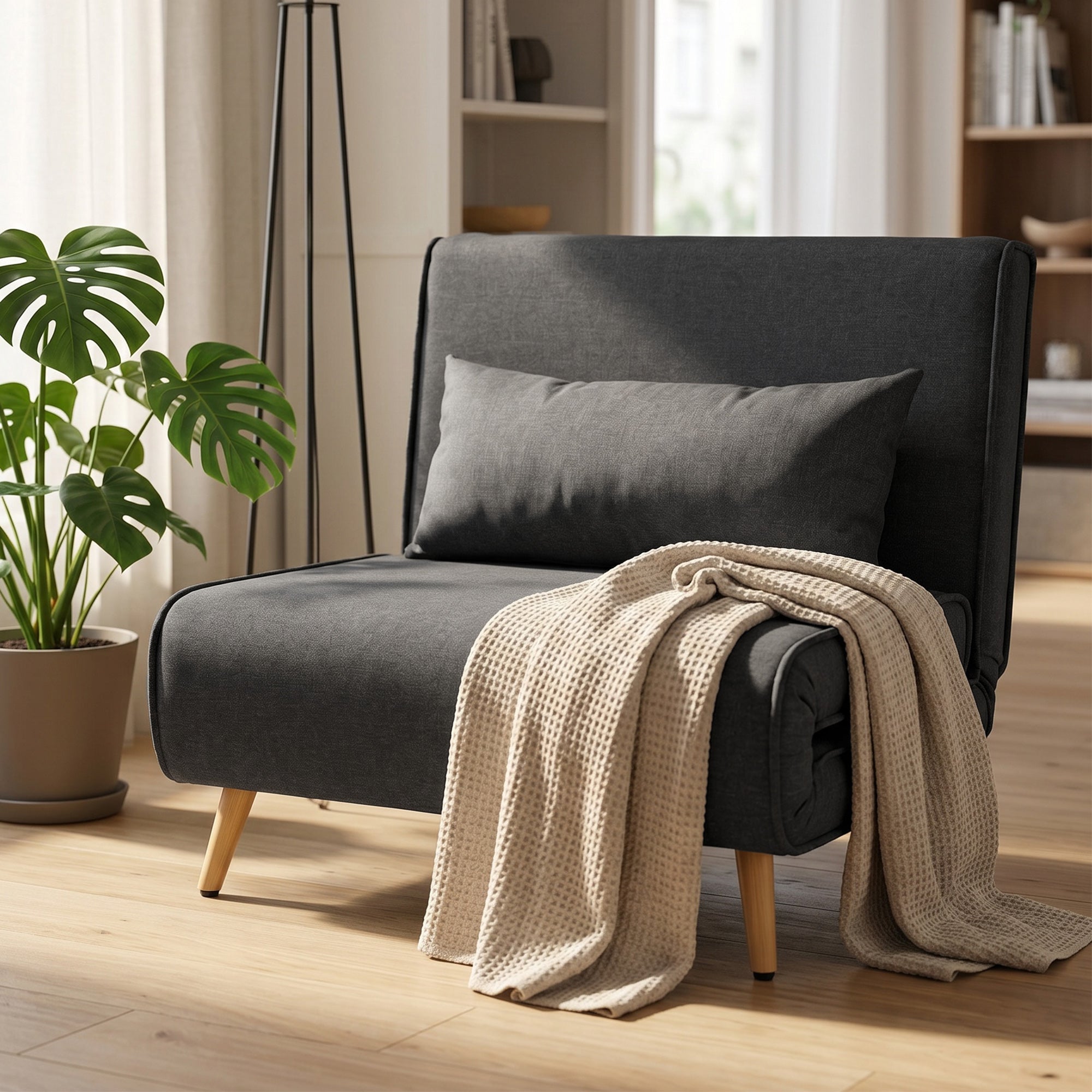 fauteuil convertible 1 place, fauteuil-lit chauffeuse 3 en 1 avec dossier réglable, oreiller, siège rembourré, tissu en lin, canapé-lit pour invités, salon, charge 120 Kg, 190/78 x 94 cm, gris