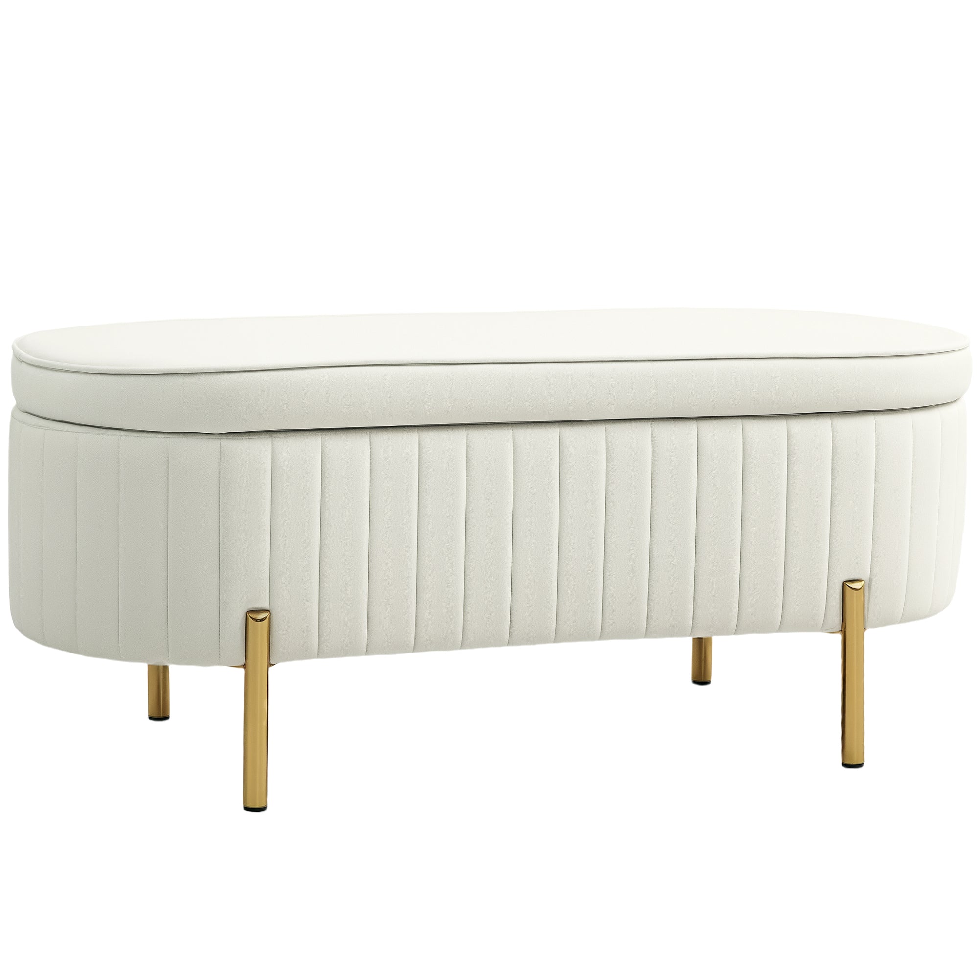Banc de rangement, bout de lit en velours, coffre de rangement avec couvercle, pieds en métal, capacité 72 L, jusqu'à 220 kg, banquette pour salon, chambre, entrée, 108x44x43,5cm, crème