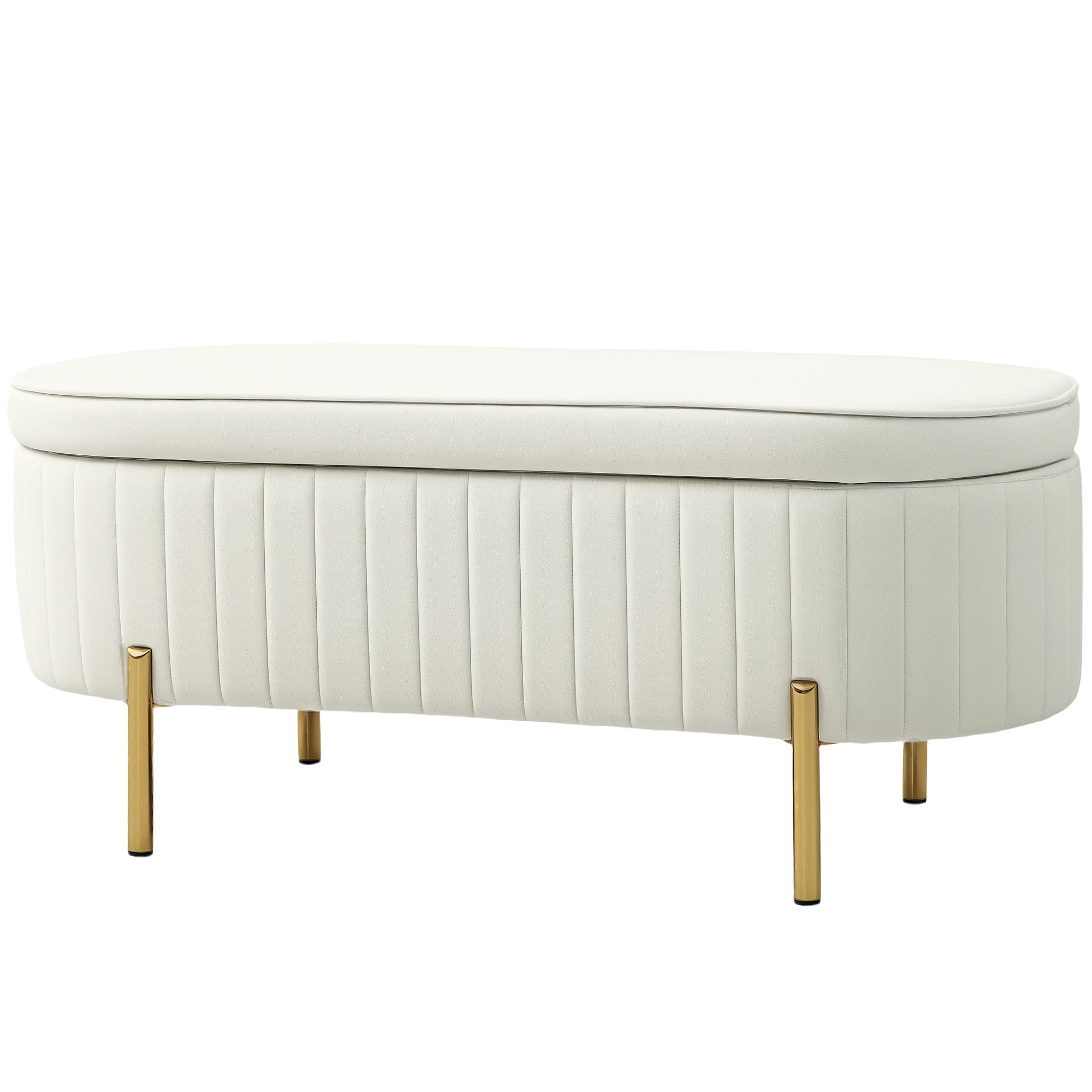 Banc de rangement, bout de lit en velours, coffre de rangement avec couvercle, pieds en métal, capacité 72 L, jusqu'à 220 kg, banquette pour salon, chambre, entrée, 108x44x43,5cm, crème