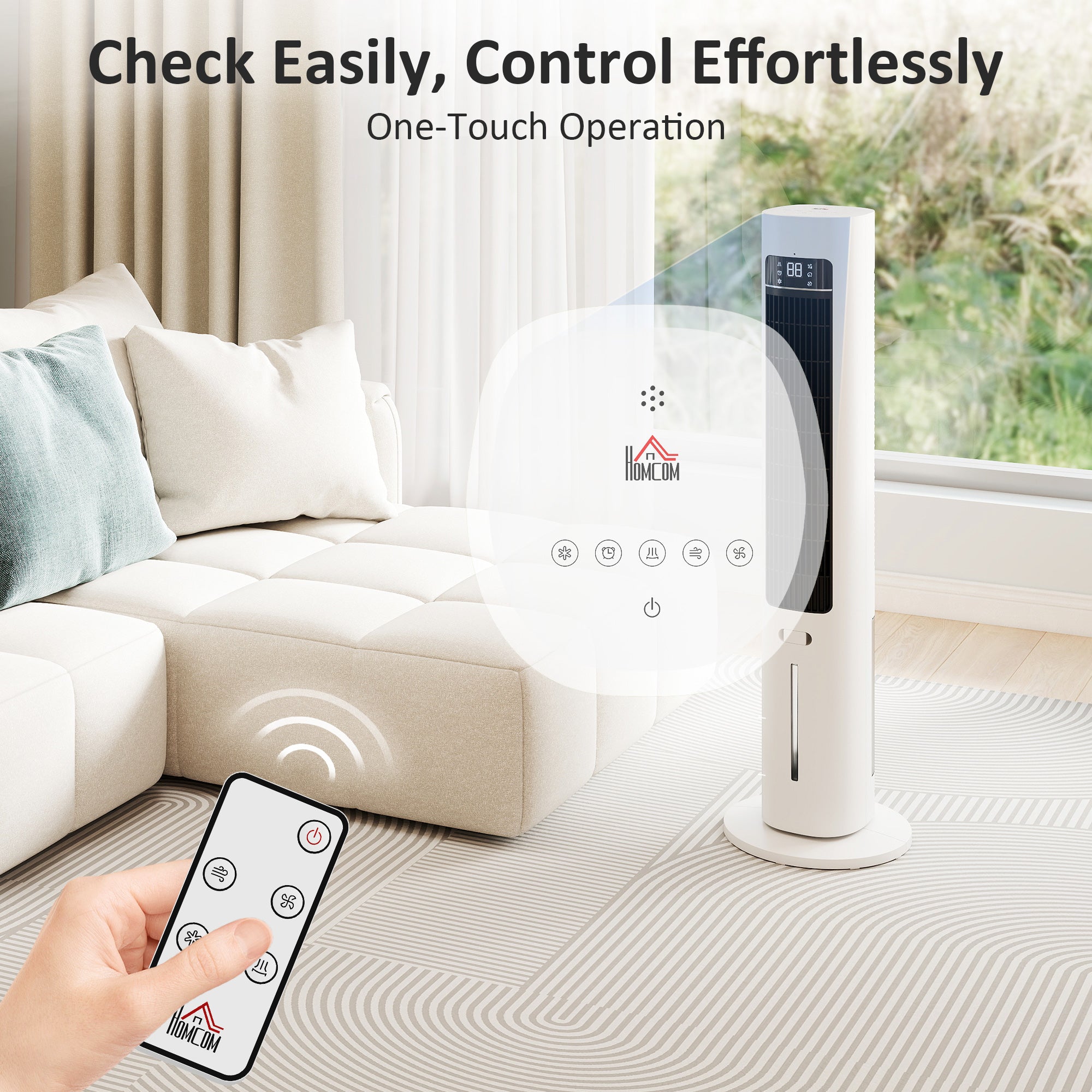 Refroidisseur d'air colonne 3 en 1 refroidisseur humidificateur et ventilateur, oscillation 48°, 3 vitesses 3 modes, réservoir d'eau 3L, blocs de glace, télécommande, pour chambre bureau, blanc