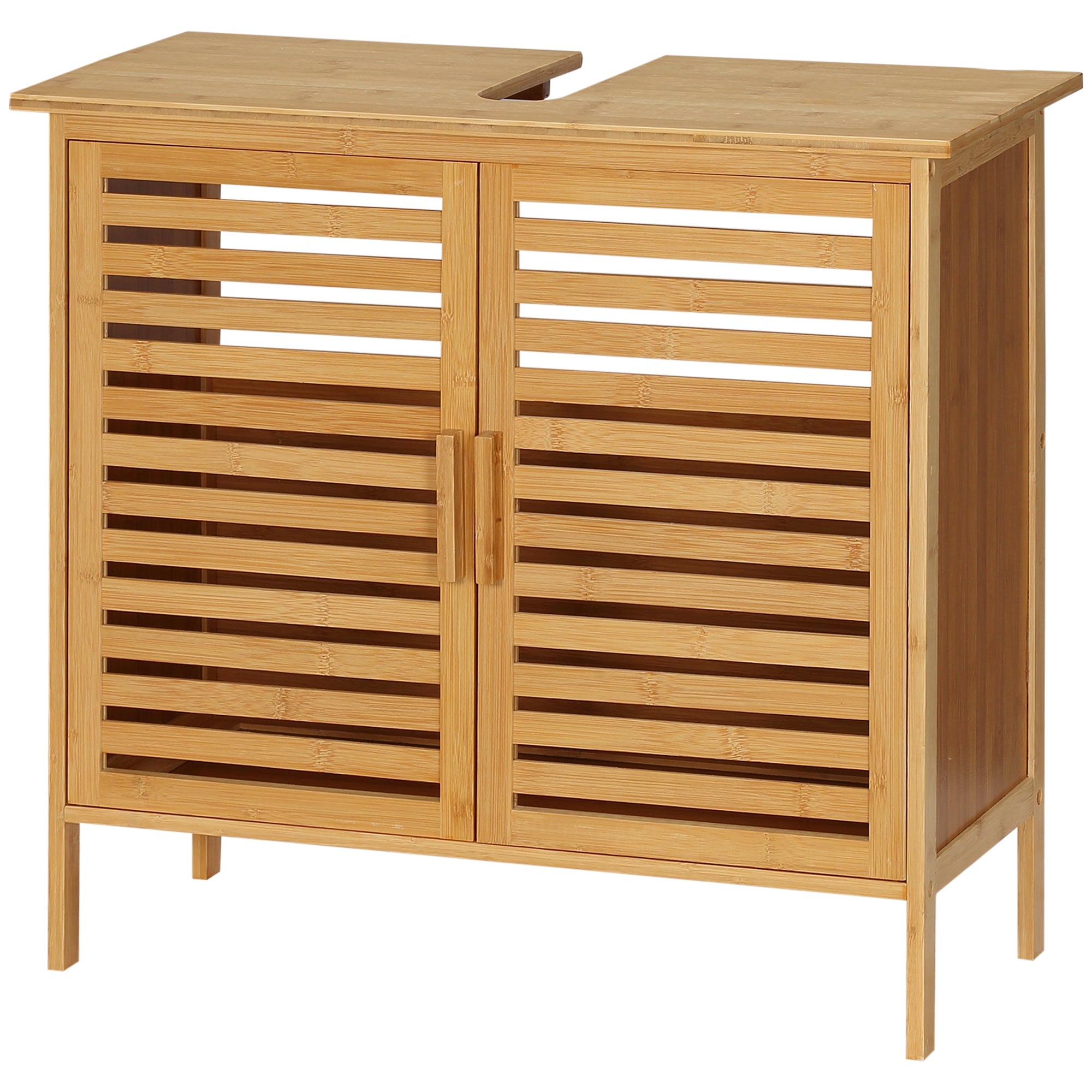Meuble sous lavabo salle de bain en bambou meuble sous vasque meuble de salle de bain sous lavabo 2 portes - 66 x 29 x 61,5 cm