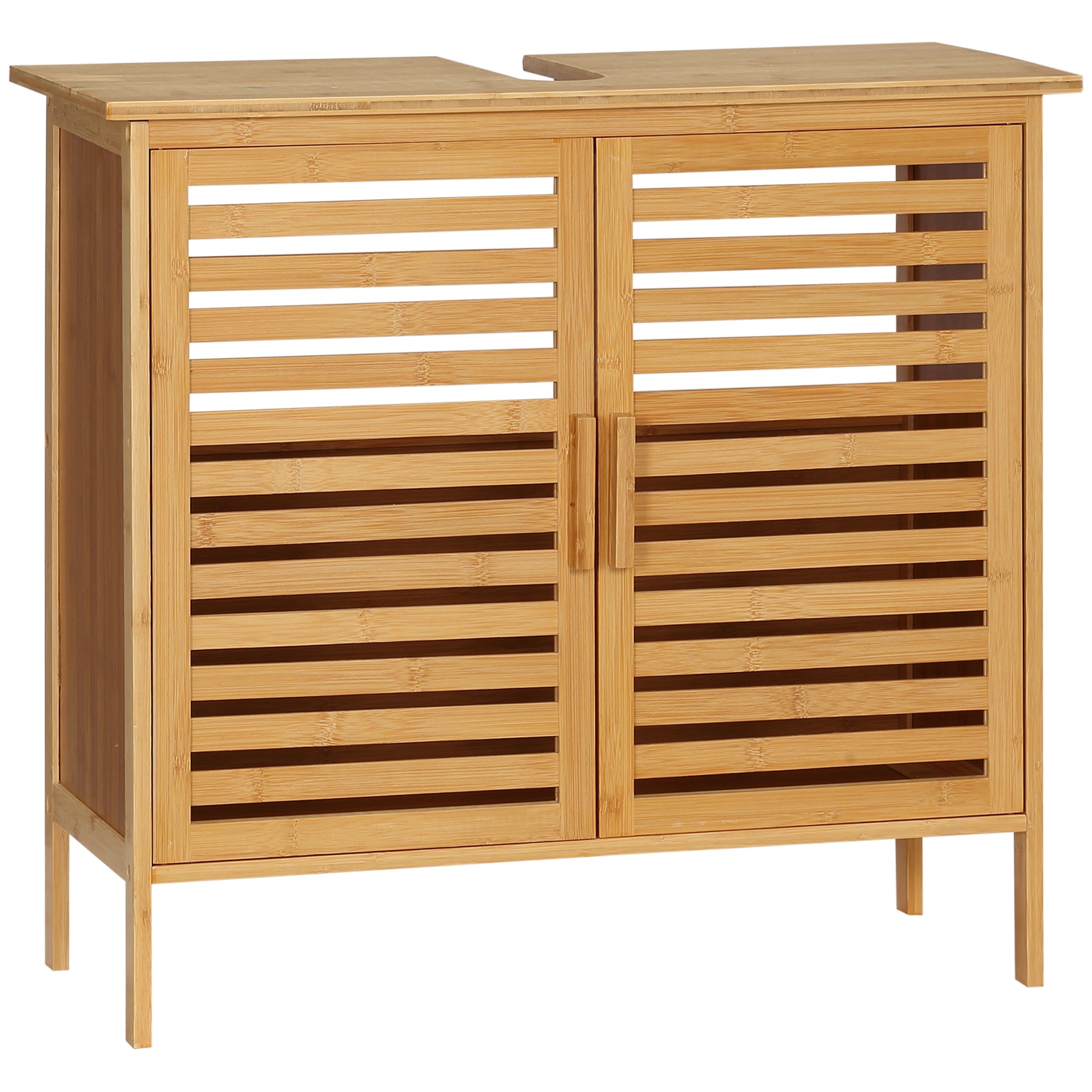 Meuble sous lavabo salle de bain en bambou meuble sous vasque meuble de salle de bain sous lavabo 2 portes - 66 x 29 x 61,5 cm