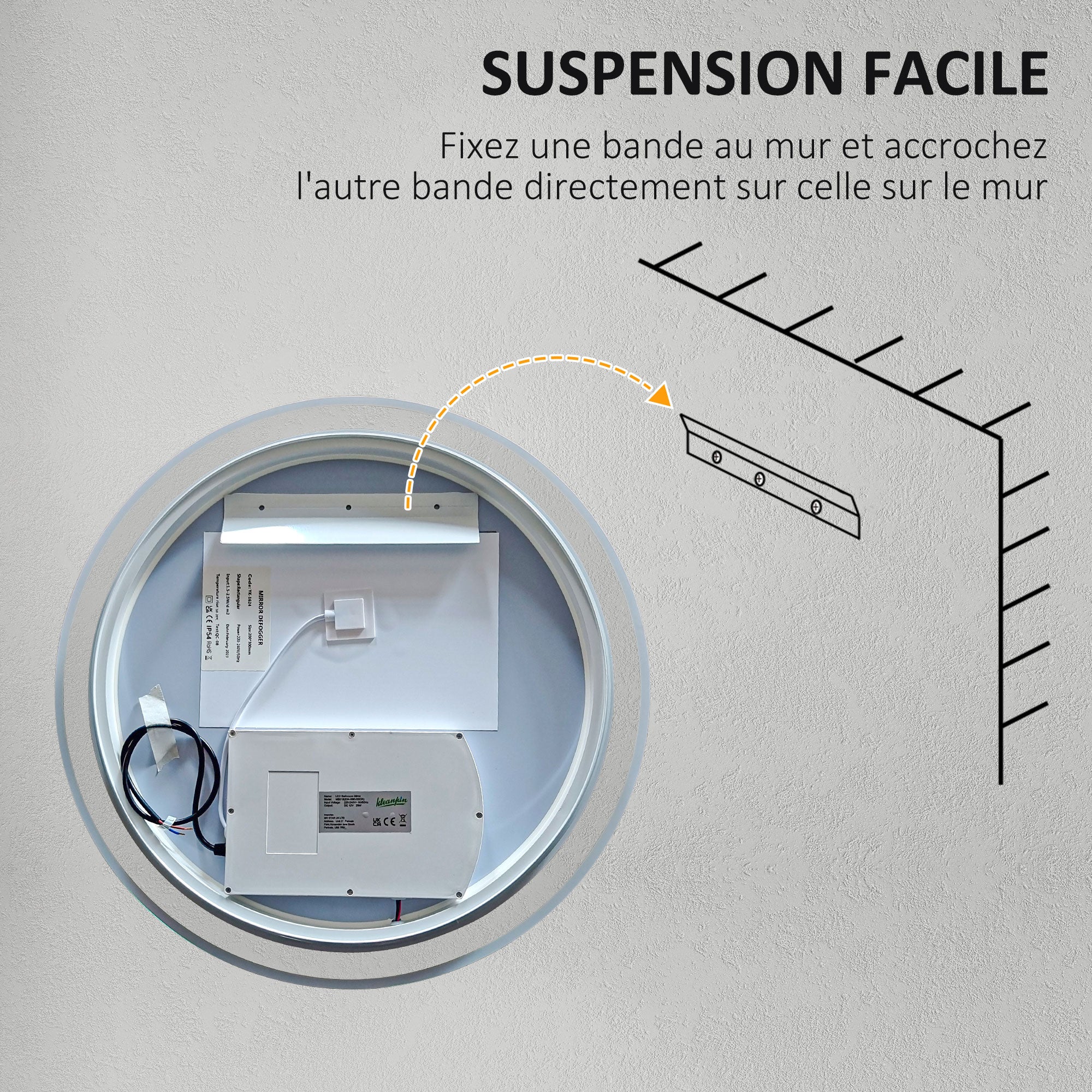 Miroir salle de bain avec éclairage Ø 60 cm miroir rond lumineux 3 couleurs interrupteur tactile système antibuée 29W blanc argent
